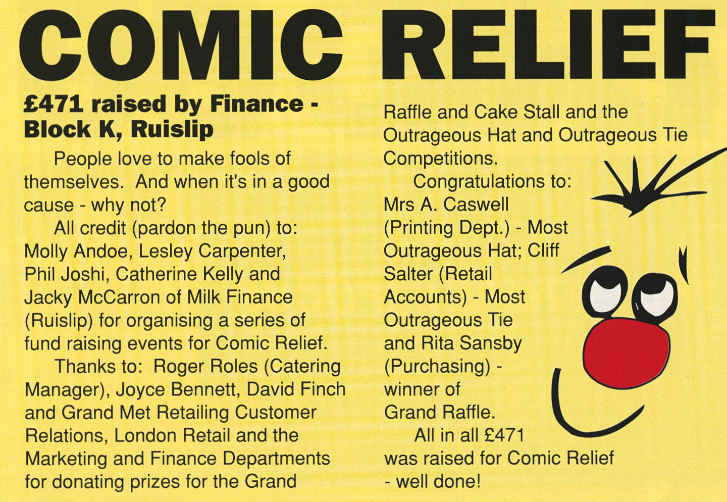 1989 South Ruislip Finance Dept raise money for Comic Relief