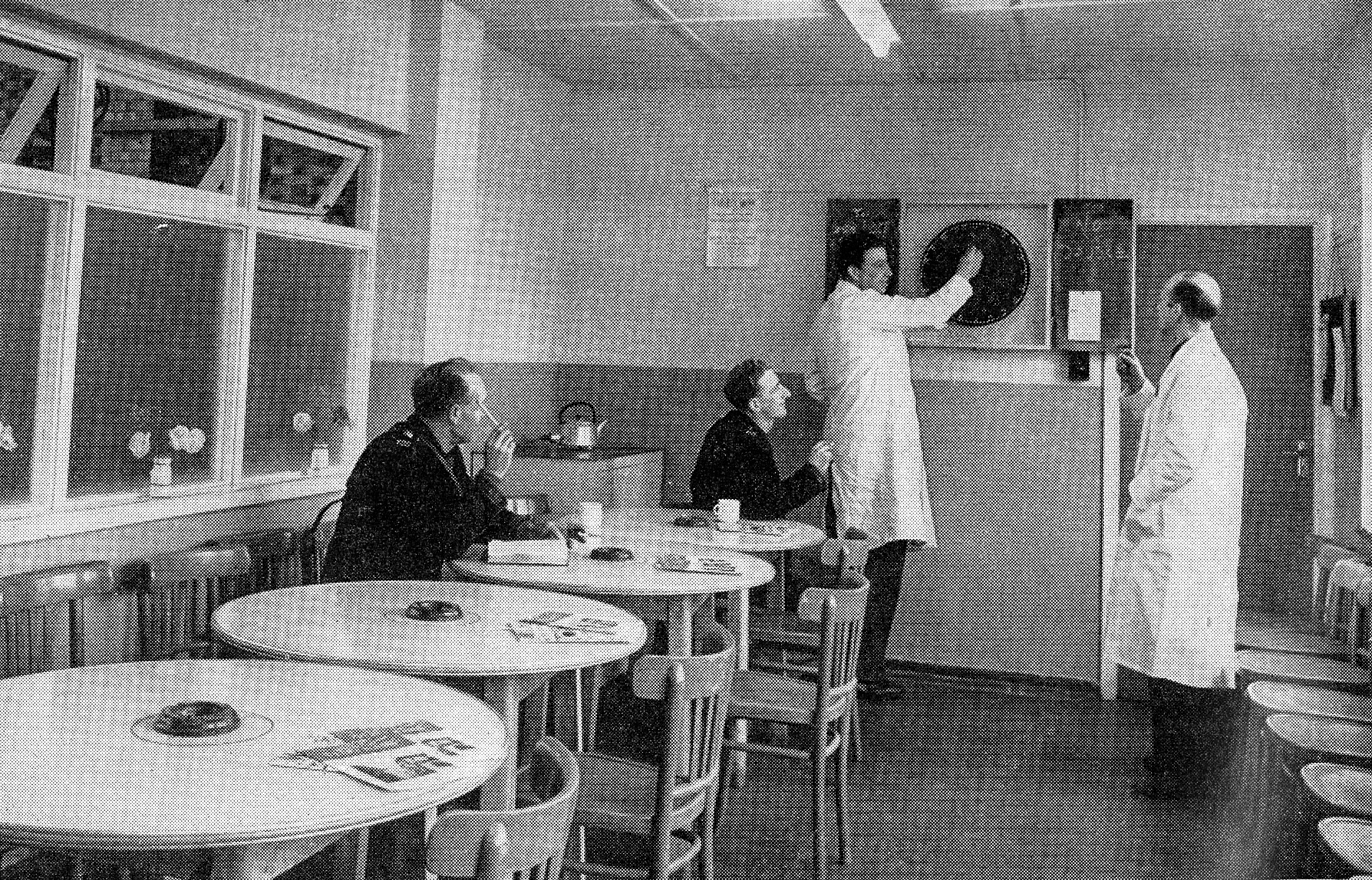 1958 The new Northolt retail depot. "In the messroom, Mr Leslie Bale and Mr John Roberts watch a friendly game between Milk Foreman Mr Syd Martin and Servery Hand Mr Stan Hansen." Janet Wakely "My dad Syd Martyn, at the dartboard, went on to be manager at Hampstead Depot." (Express News July)