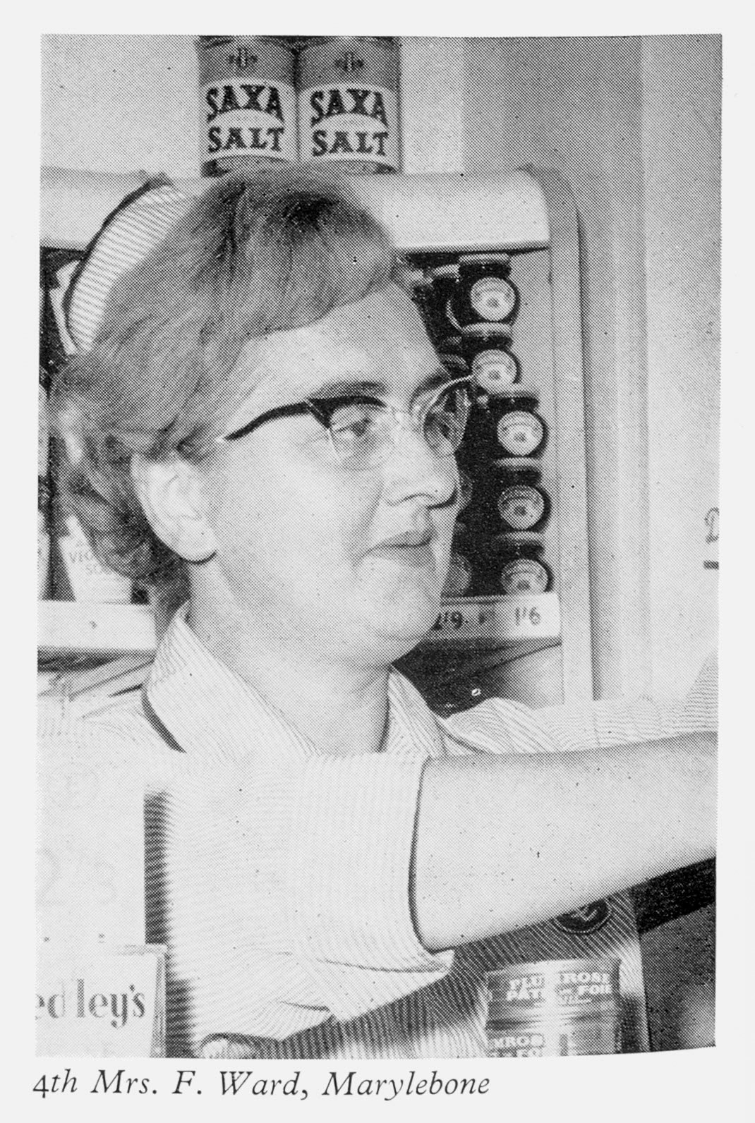 1962 London Shops 'Best Kept Shop' competition winner Mrs F. Ward, Marylebone. (Express News Autumn)