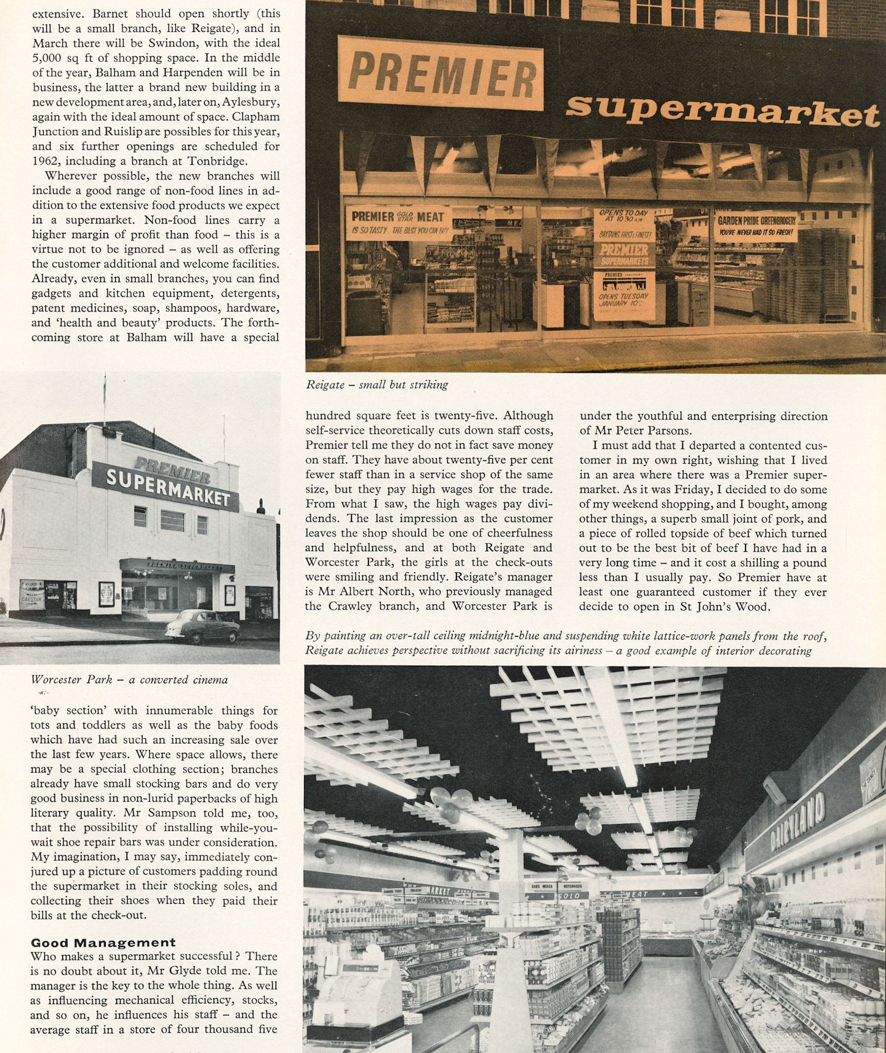 1961 Express Premier Supermarkets at Worcester Park and Reigate, Surrey