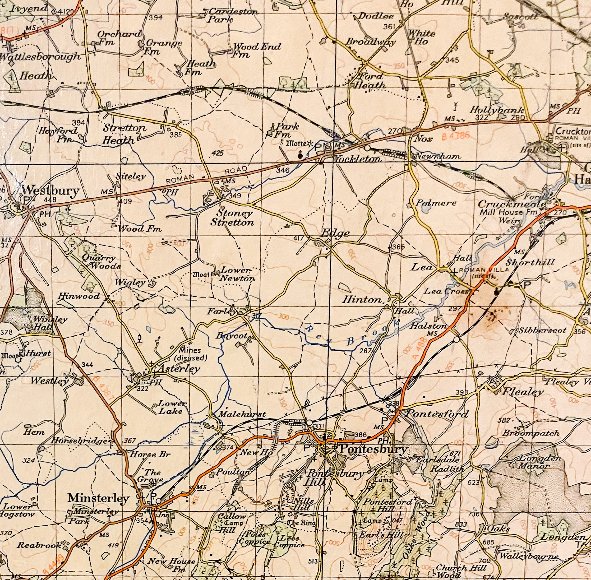 OS Map from Attingham Park, showing Minsterley before the creamery.