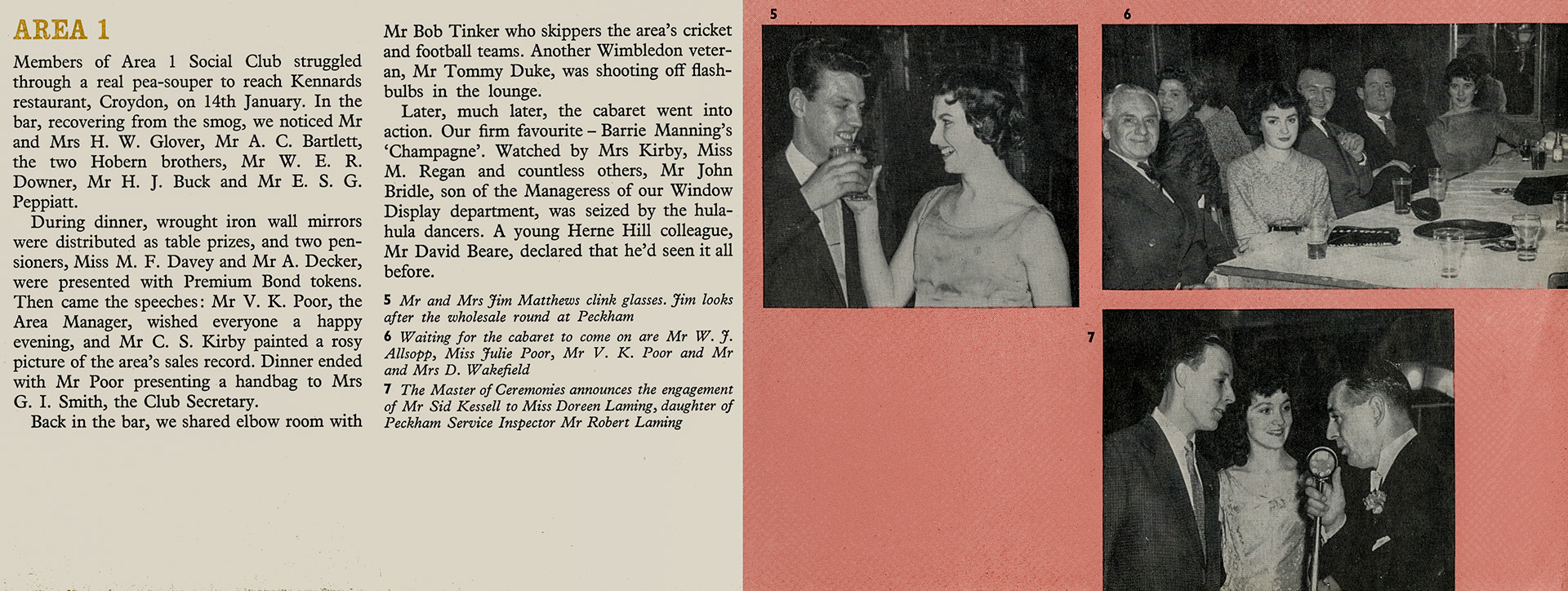 1959 South London dinner at Kennards Restaurant, Croydon.  (Express News March)