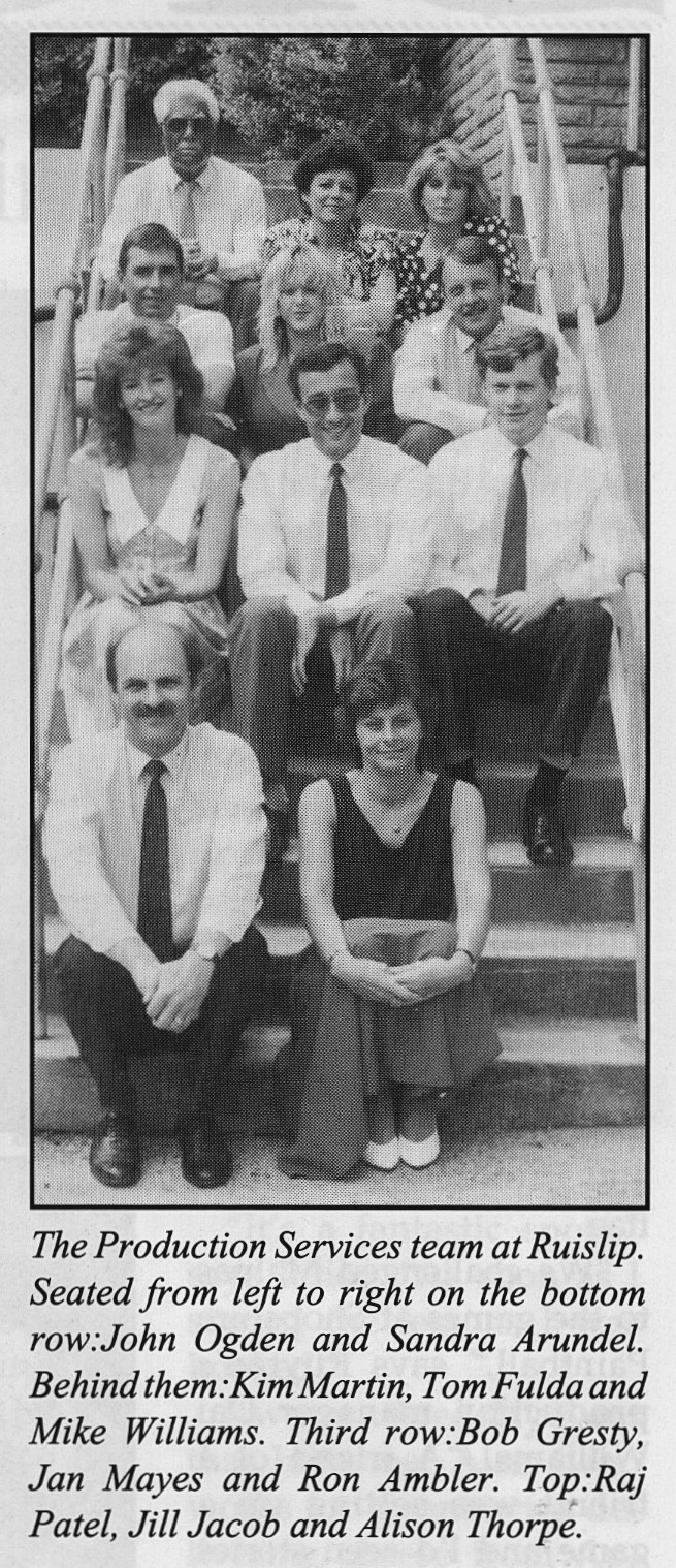 1990 Express Foods Production Services Team at South Ruislip