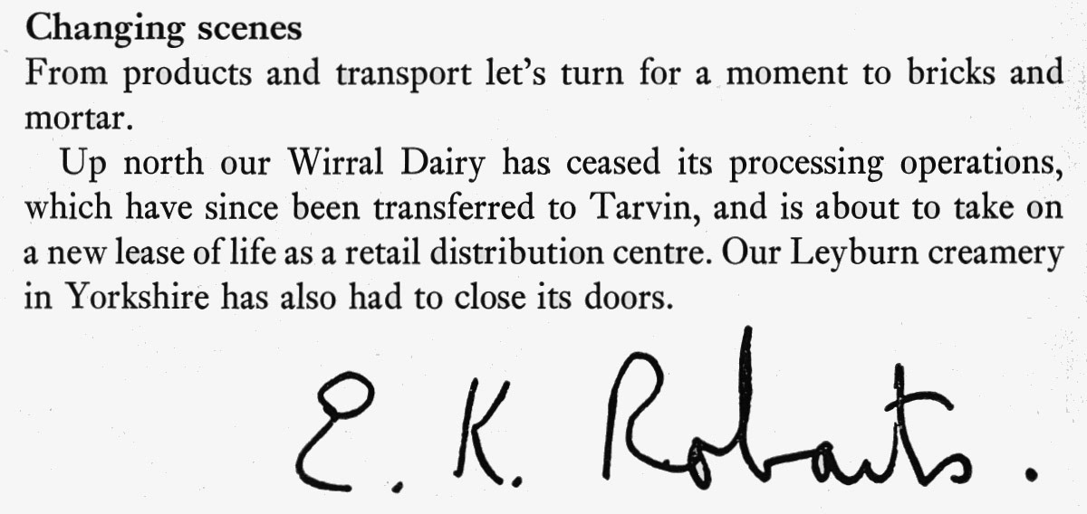 1970-E.K. Robarts announces the closure of Wirral Dairy and Leyburn Creamery (Courtesy Doreen Williams)