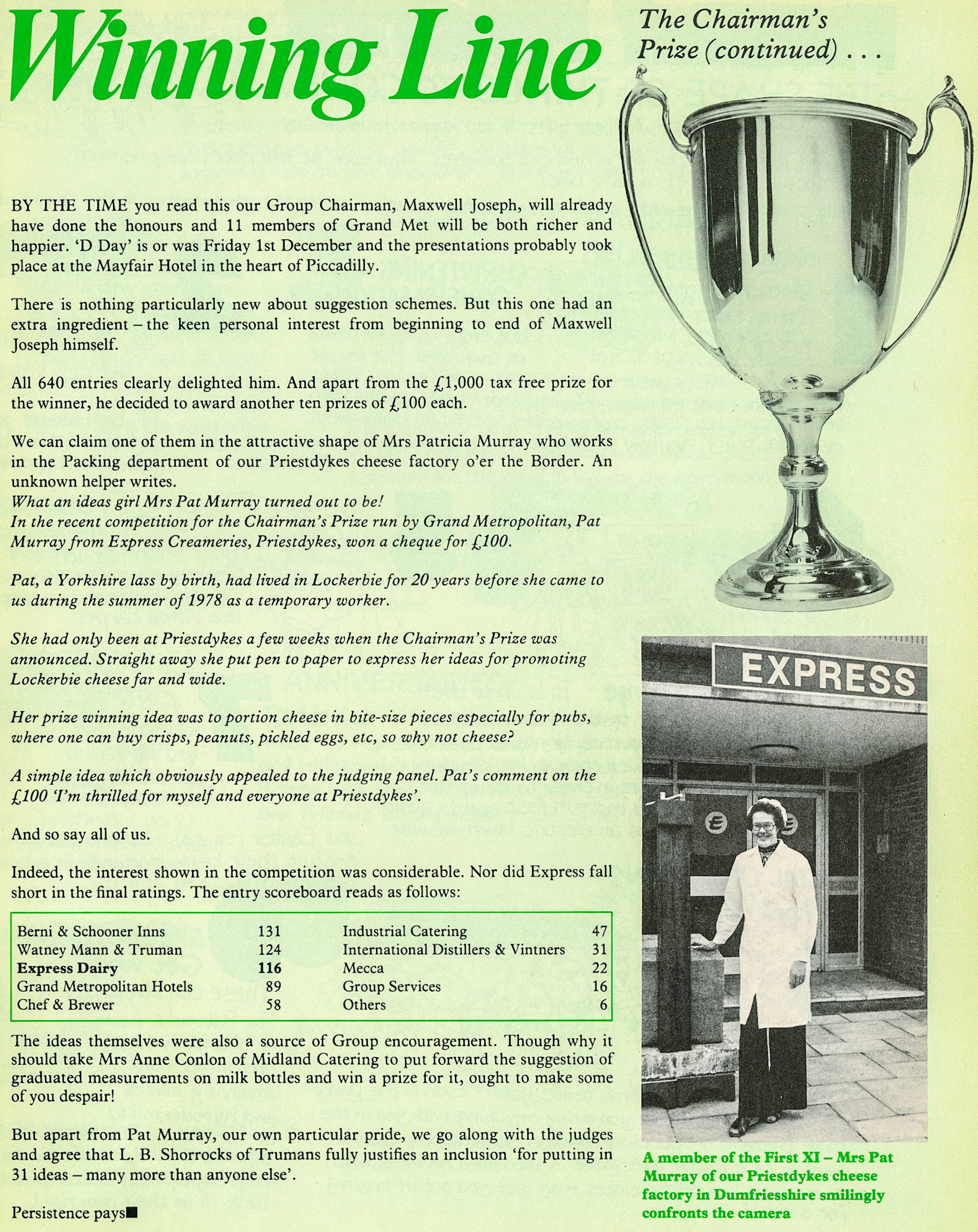 1978 Pat Murray from Priestdykes wins The Chairman's Prize.