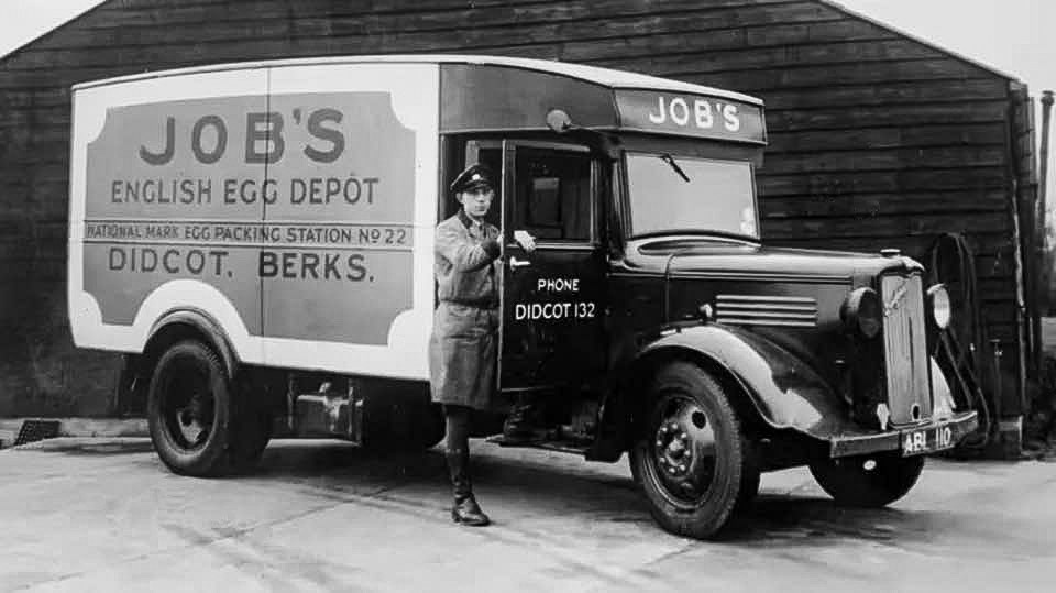 1950's? Bedford Egg collection truck at Job's, Didcot.  Colin Sheppard comments "Didcot was in the county of Berkshire until 1974, then became in Oxfordshire so most probably in the early 1950s." (Courtesy Lyndon Rees, Didcot Memories FB Group)