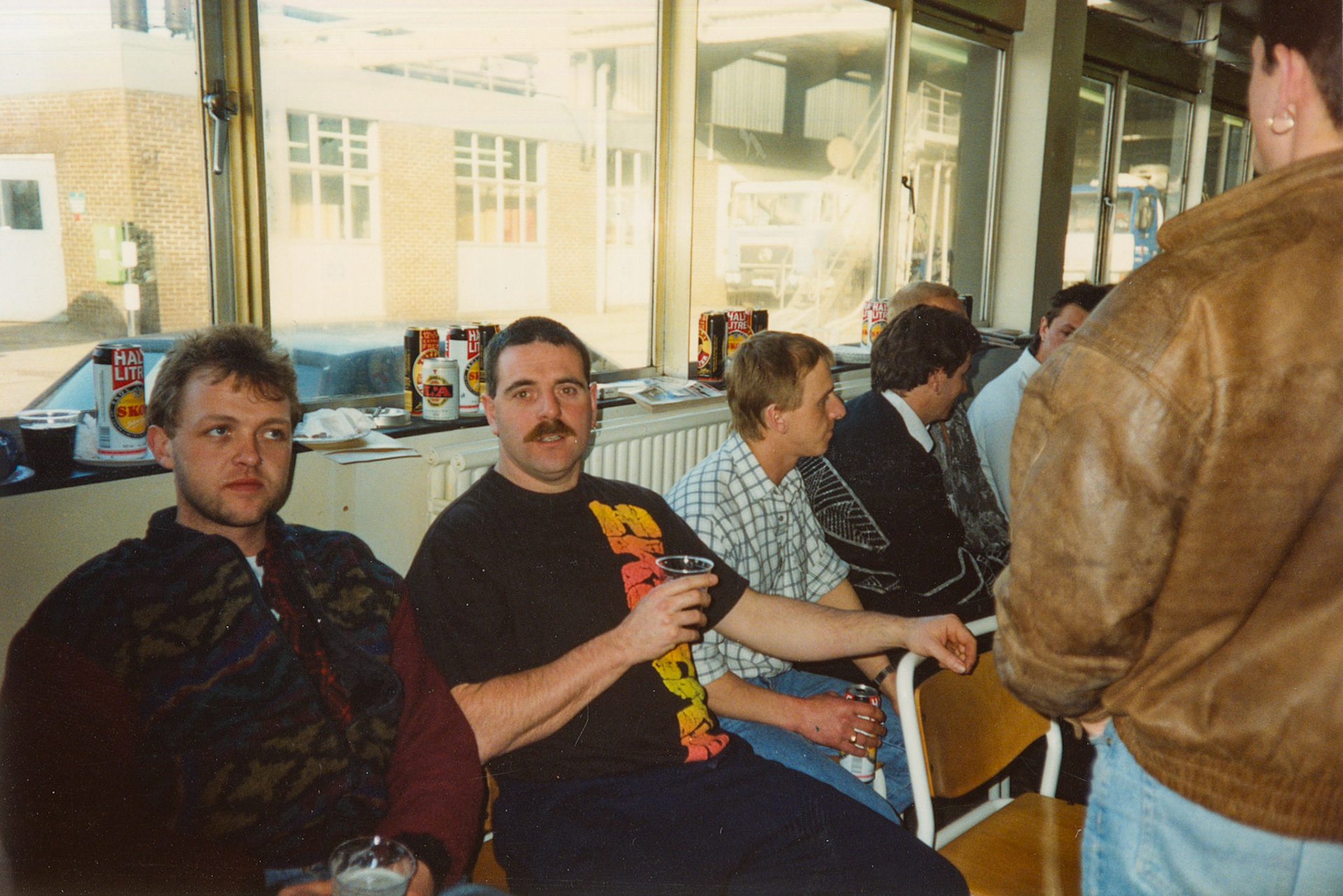 1992 Honiton Last Day, January 10th: Mark Perry, Chris ? and ? in the canteen. (Courtesy Wendy Hawker)