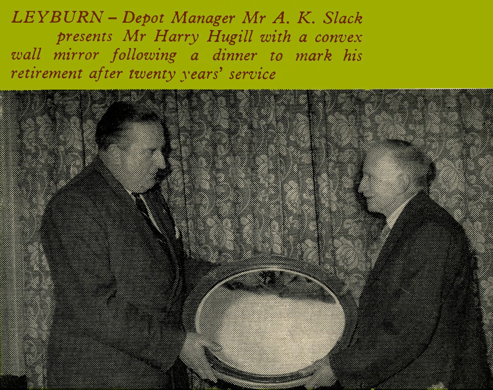 1958 Leyburn Creamery manager A.K. Slack presents a wall mirror to Harry Hugill, who retires after 20 years. (Express News July)