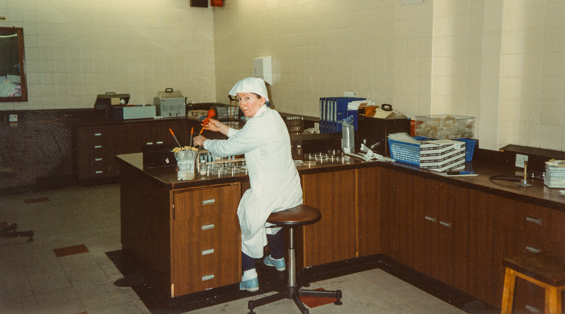 1991 Honiton, December: Hazel Stapleforth 'doing what she's addicted to...' (Courtesy Wendy Hawker)