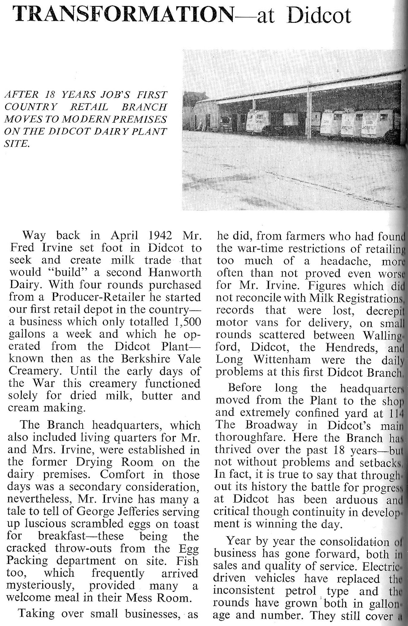 1960 New Didcot Retail Depot created on the main Didcot site. Managed by Gerald Williams. (From Book of Job House Magazine, February)