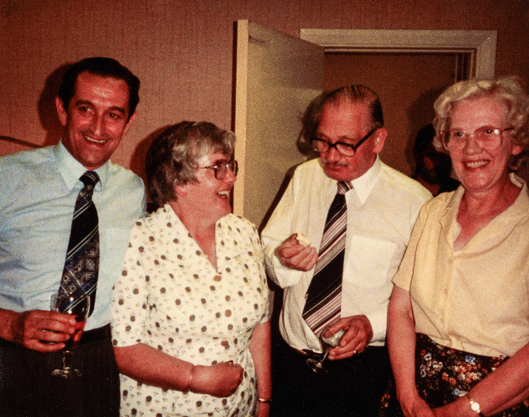 1983 South Morden 'Mac' Sennett's retirement Keith Reid, Olive Clifton, David Musgrove, Mabel (Courtesy Beryl Purslove)