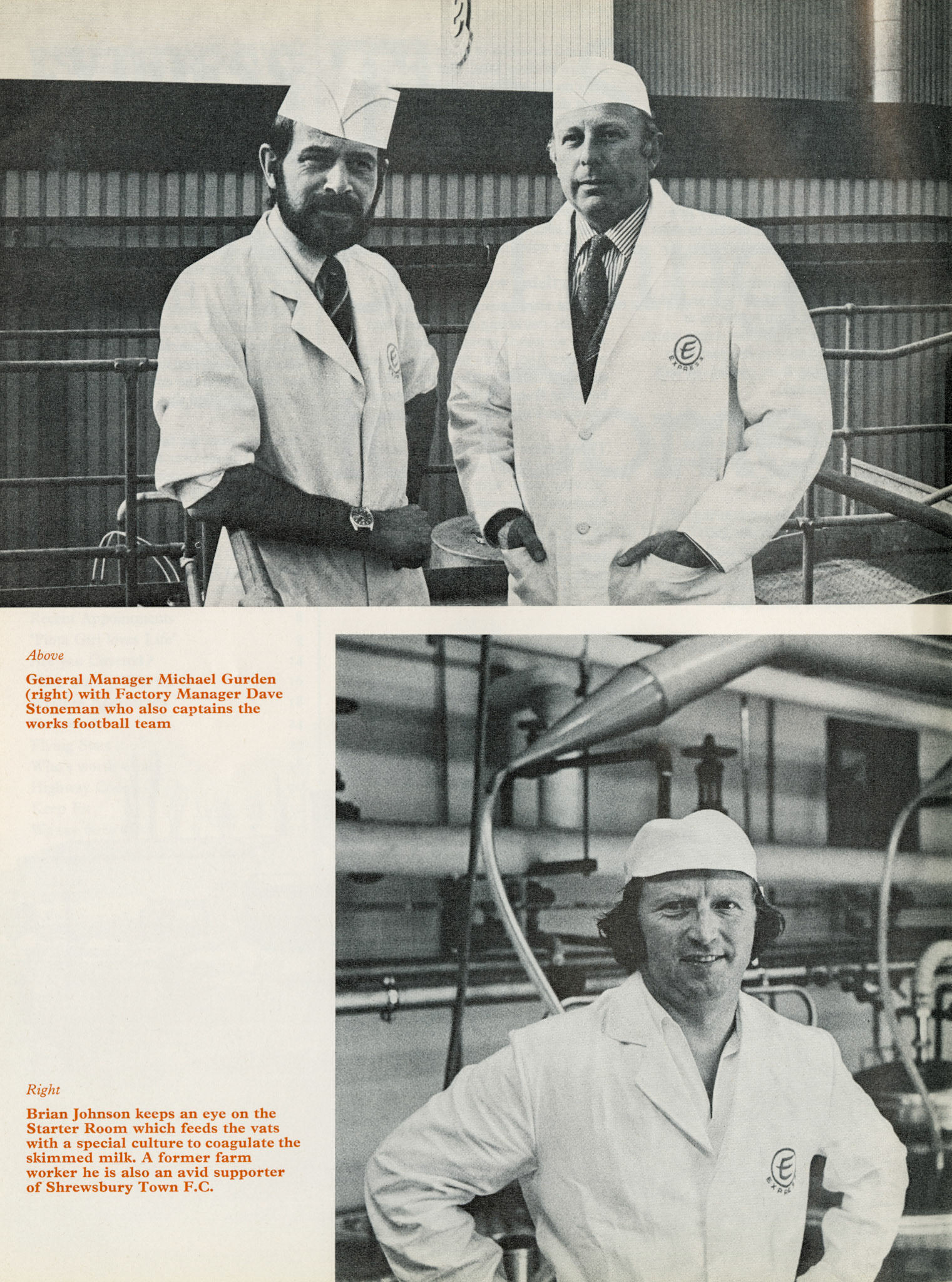 1975 General Manager Michael Gurden with Factory Manager Dave Stoneman while Brian Johnson keeps an eye on the starter room below.