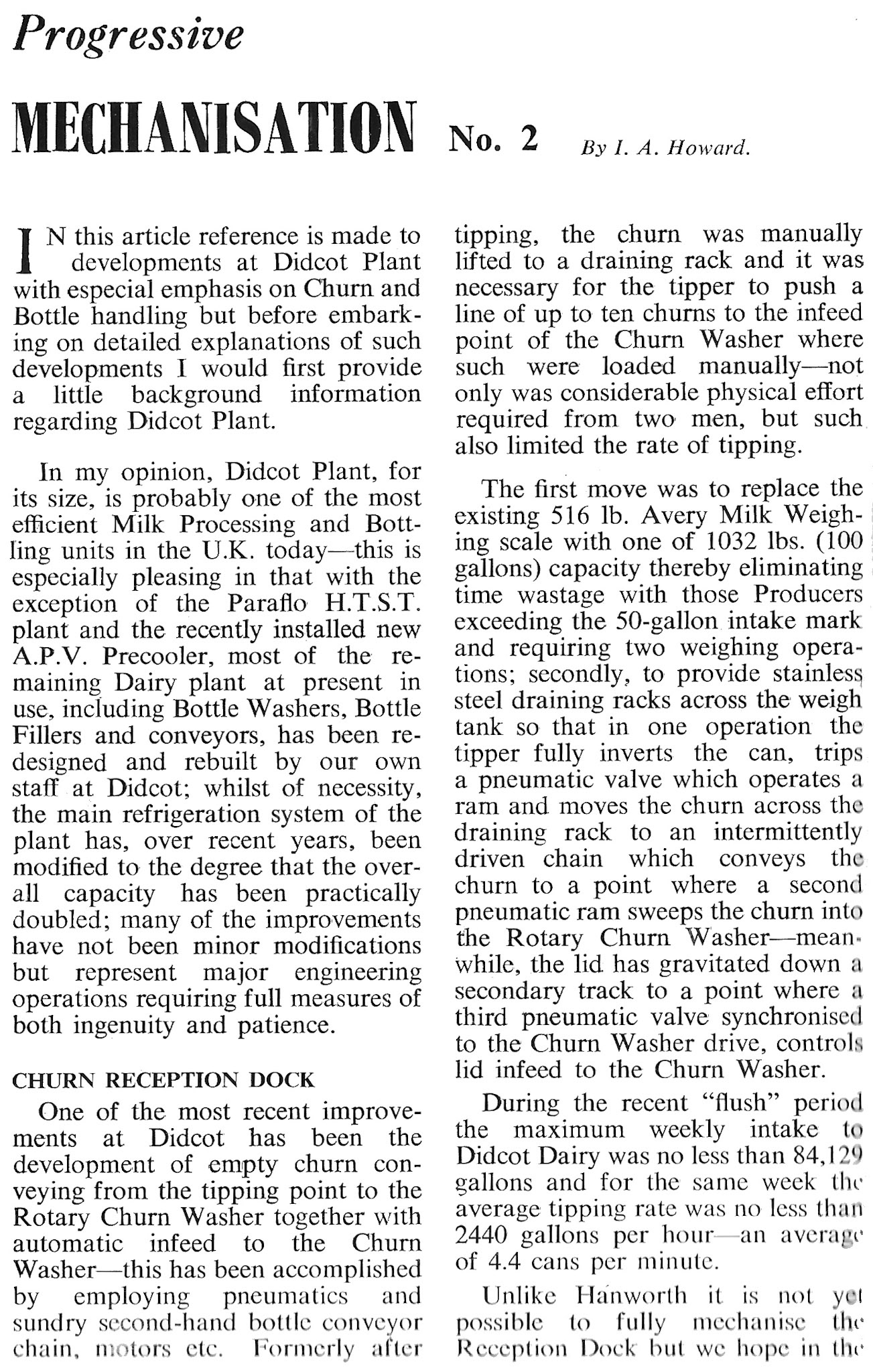 1956 August-'Mechanisation' of Didcot Dairy-Churn Reception and recrater. (Courtesy Book of Job, Roberts Foundation)