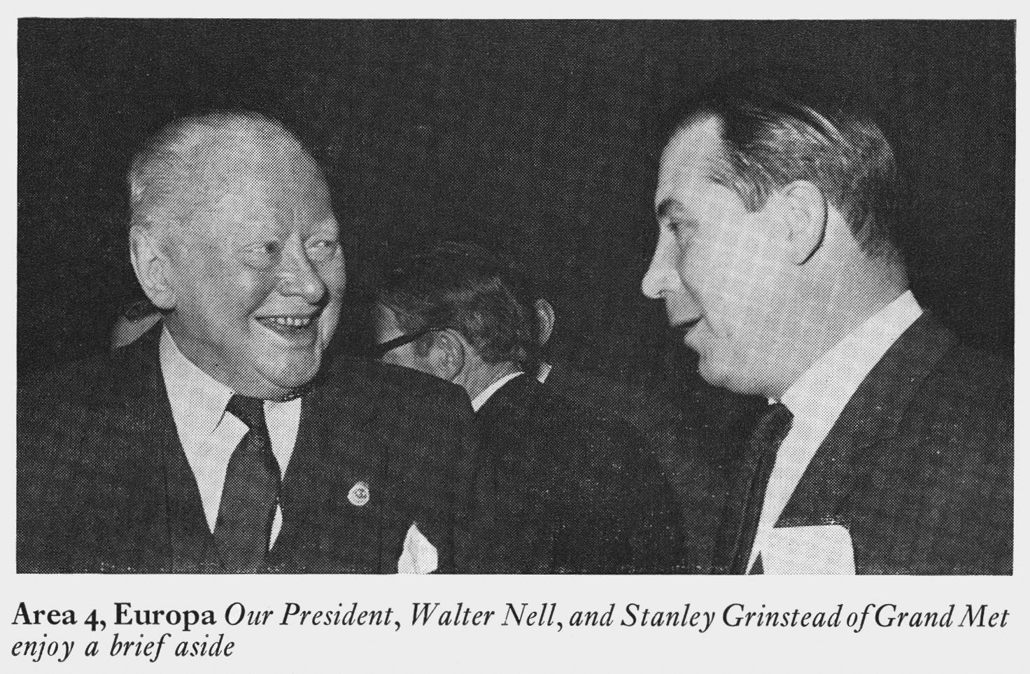 1972 Walter Nell with Stanley Grinstead of Grand Metropolitan at London Merit and Service Dinner.(Express News Summer)