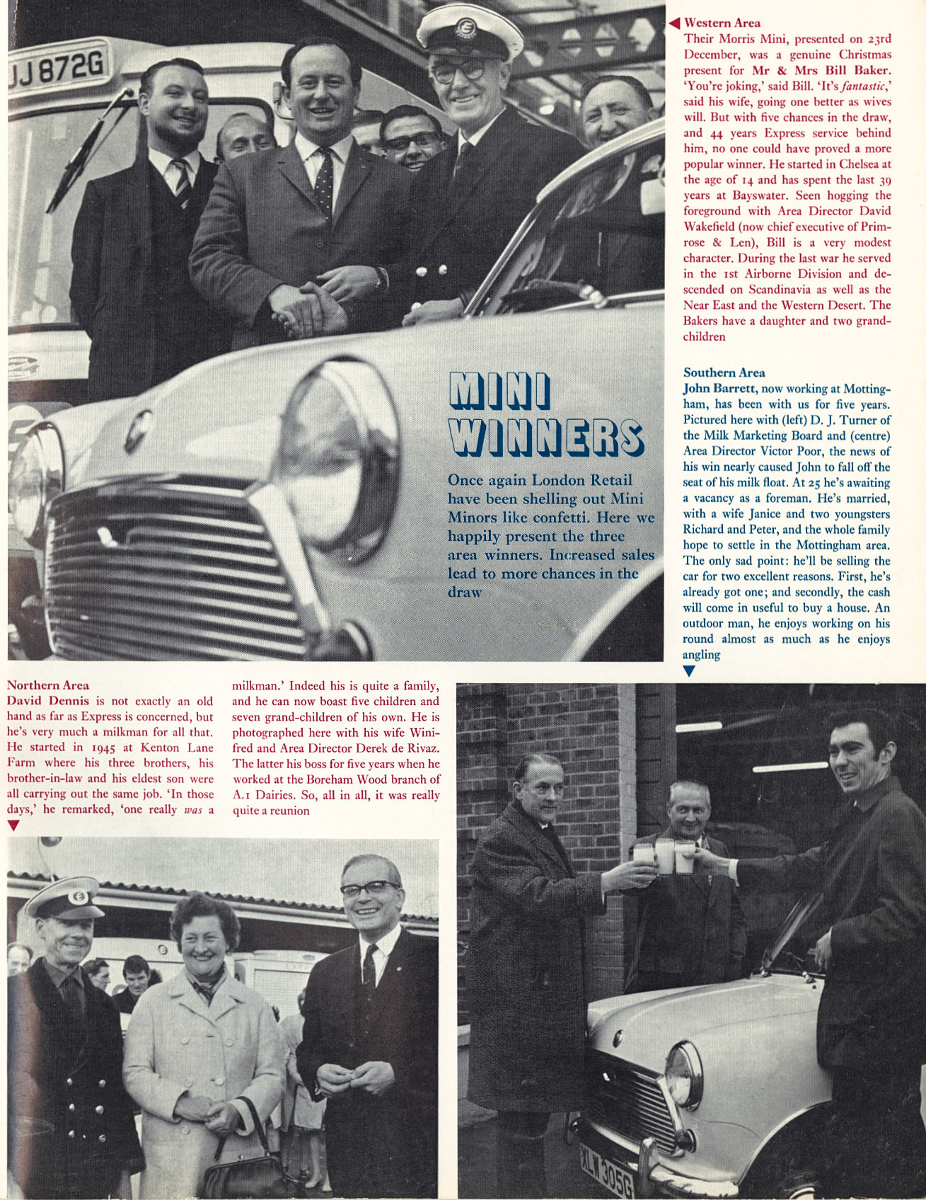 1969 Mini winners at Bayswater, Mottingham and Boreham Wood retail depots