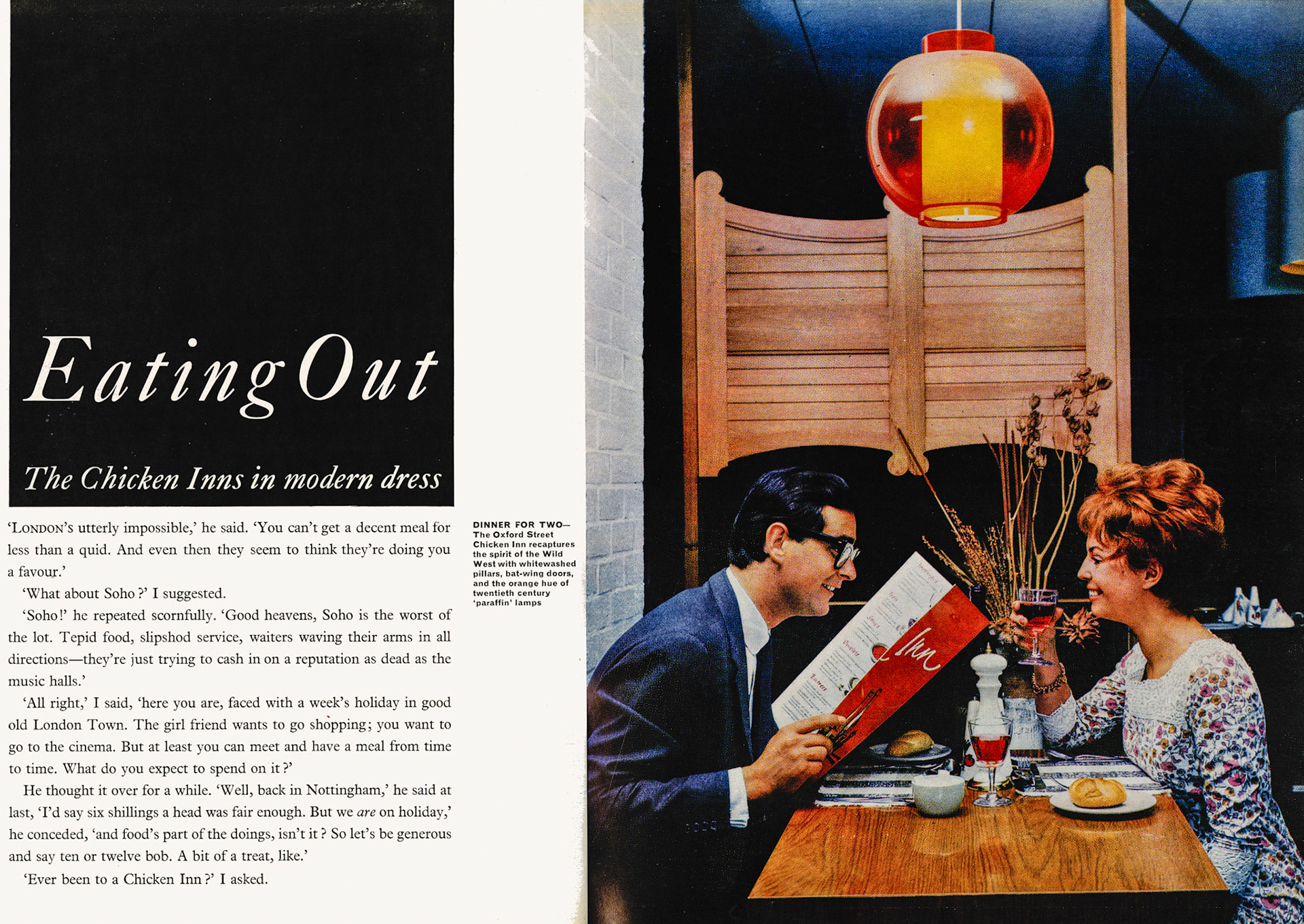1965 Eating Out-Dinner for two at the Oxford Street Chicken Inn. (Express News Summer/Autumn)