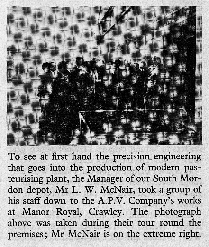 1956 L.W. McNAIR, then Manager of South Morden Processing, on a tour of the APV company works in Crawley, Sussex