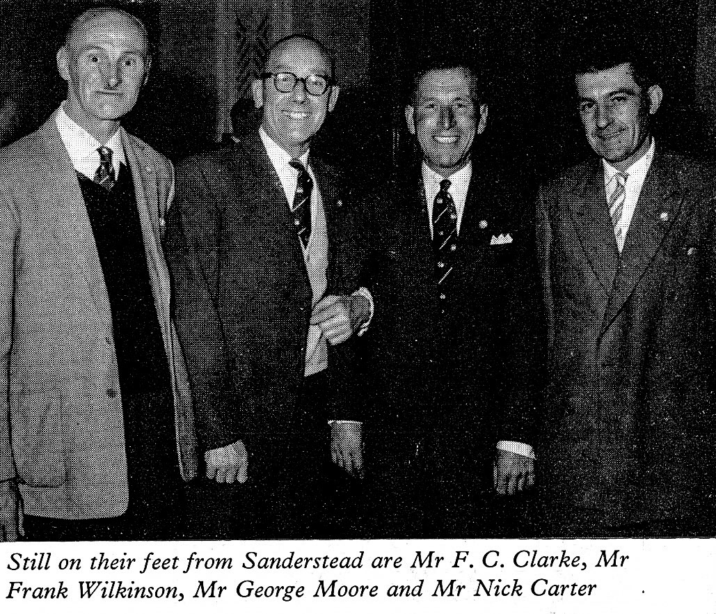 1961 Long Service Dinner at The Connaught Rooms, WC2-staff from Sanderstead Depot Mr F.C.Clarke, Mr Frank Wilkinson, Mr George Moore and Mr Nick Carter. (LSA Annual Review)