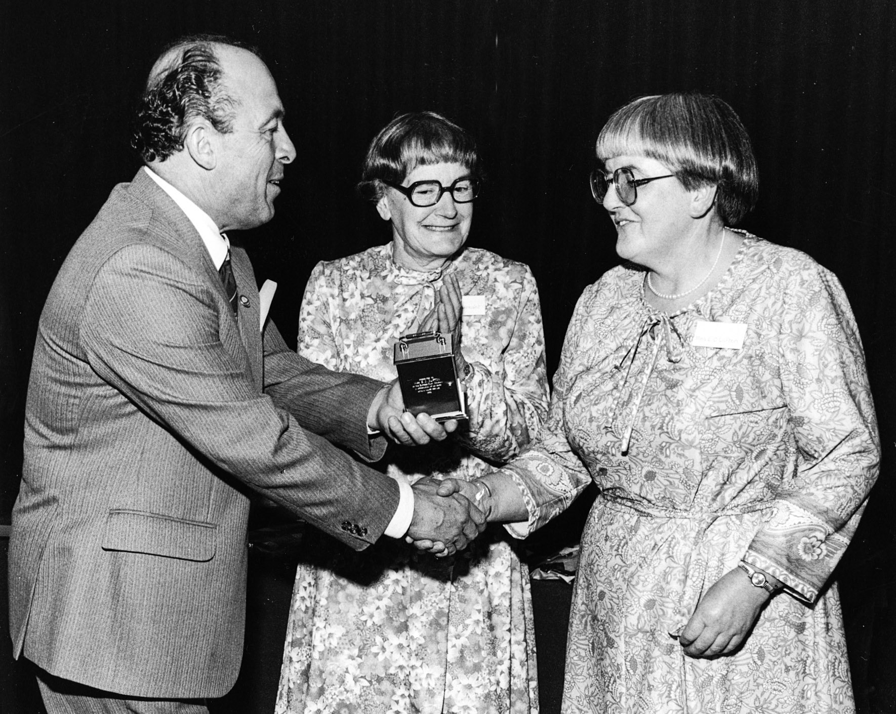 1983 Olive Clifton's 20 year award, Don Kirby presents to Olive Clifton (Courtesy Beryl Purslove)