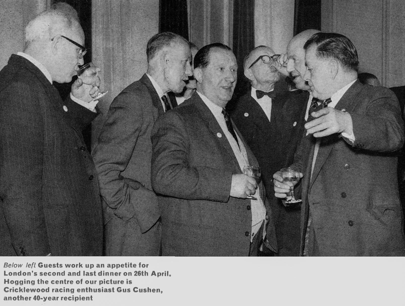 1967 London Long Service Dinner, with Cricklewood's Gus Cushen celebrating 40 years.  (Express News Summer)