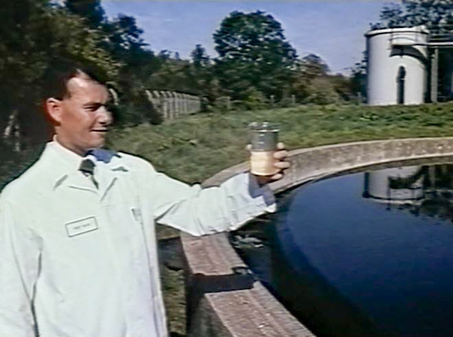 1991 Peter Rose with effluent sample, at Honiton. (Corporate Video)