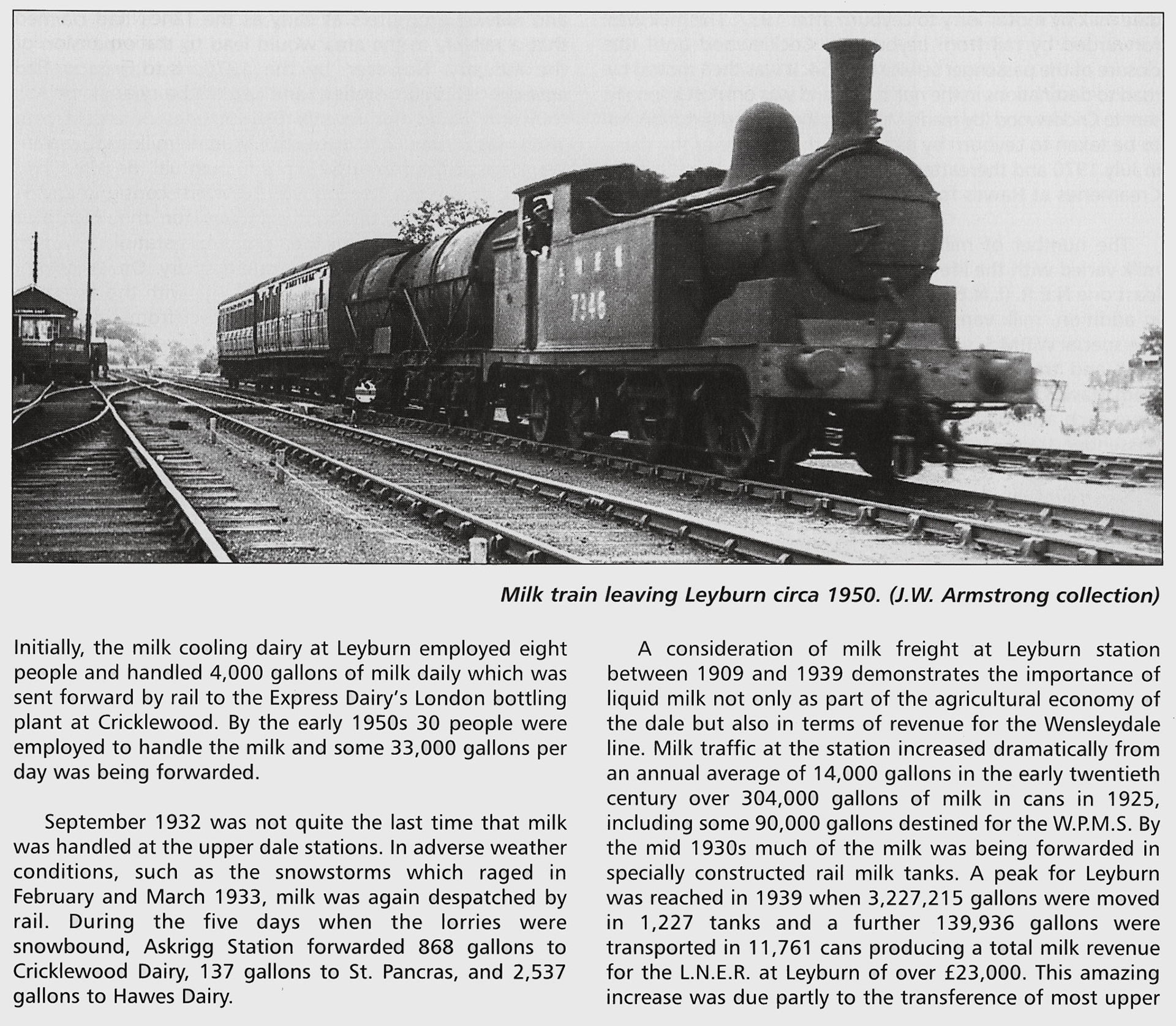 History of milk traffic in Wensleydale, extracts from The Wensleydale Railway, Author Christine Hallas, published 2004