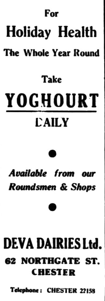 1951 Deva Dairies advertisement for yoghurt. (Courtesy Cheshire Observer - Saturday 14 July)