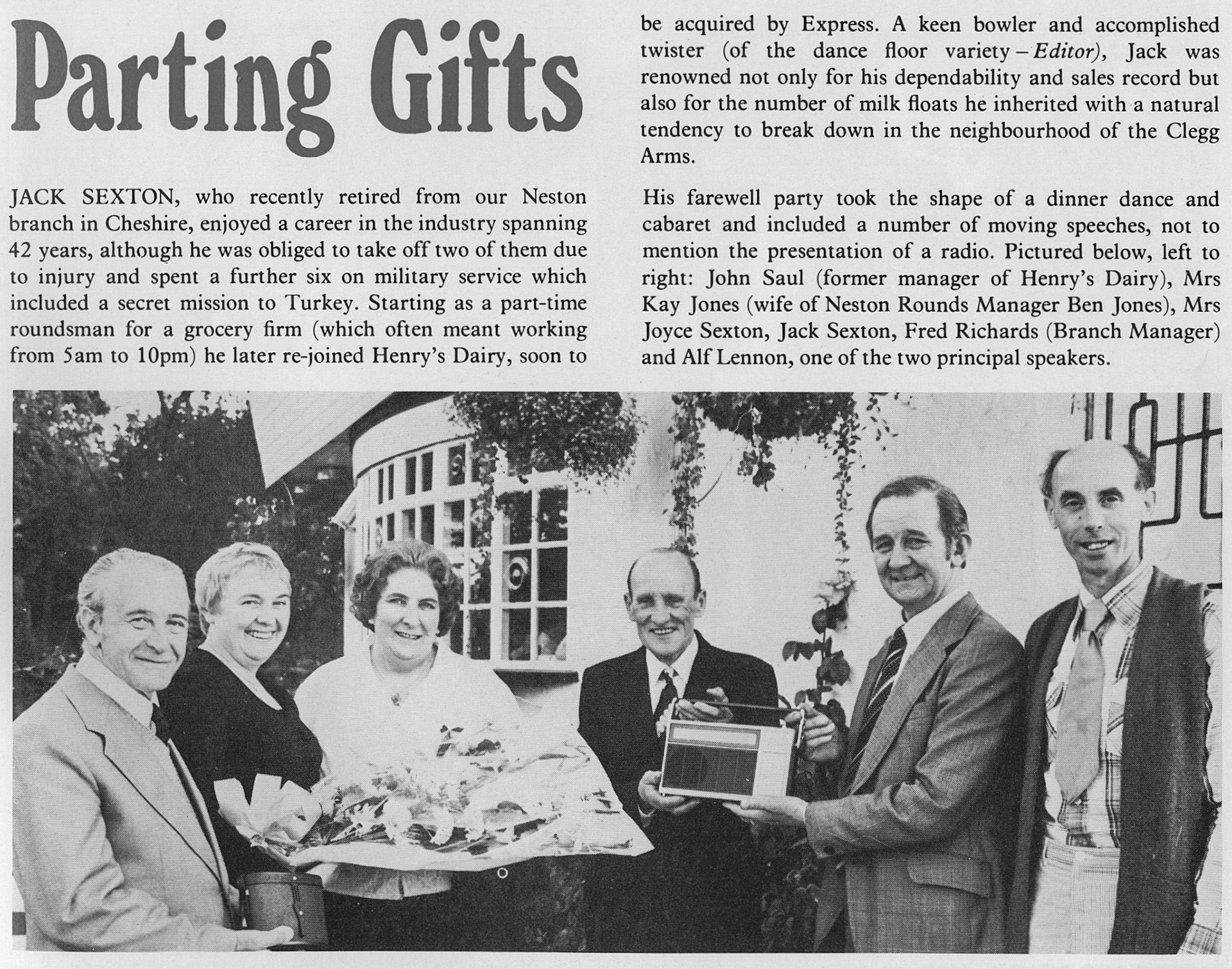 1978 Jack Sexton retires from Neston Branch, Cheshire after 42 years.