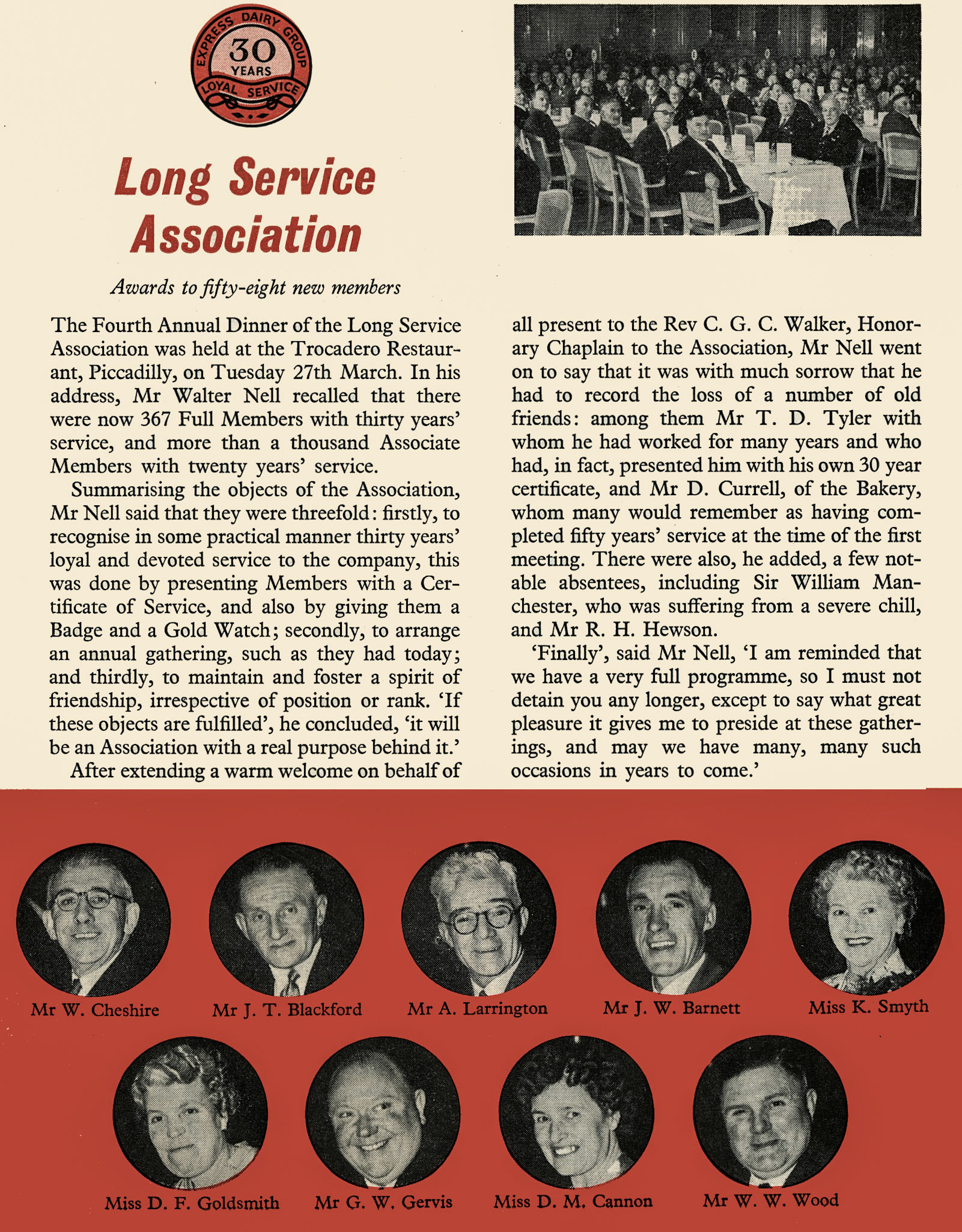 1956 Long Service Association had 367 30-year members, and over a thousand with 20 years service. (Express News July)