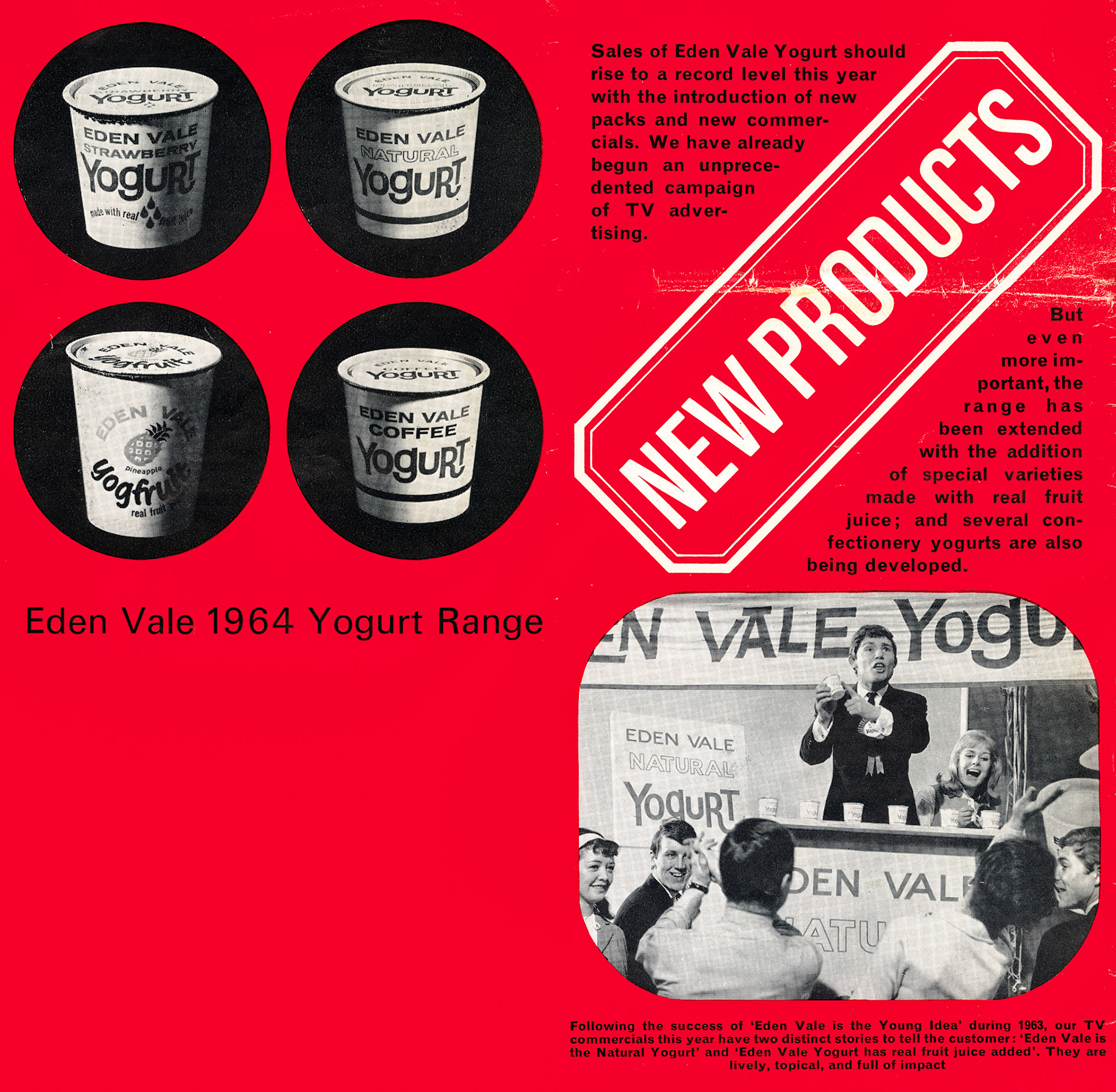 1964 . From August 'Express Extra' newsletter Elaine Pope comments "I remember my first Eden Vale solid yoghurt in the 1950s-we could get Lemon, Honey or Natural, we weren't keen on Natural but loved the other two."(Courtesy Paul Luke)