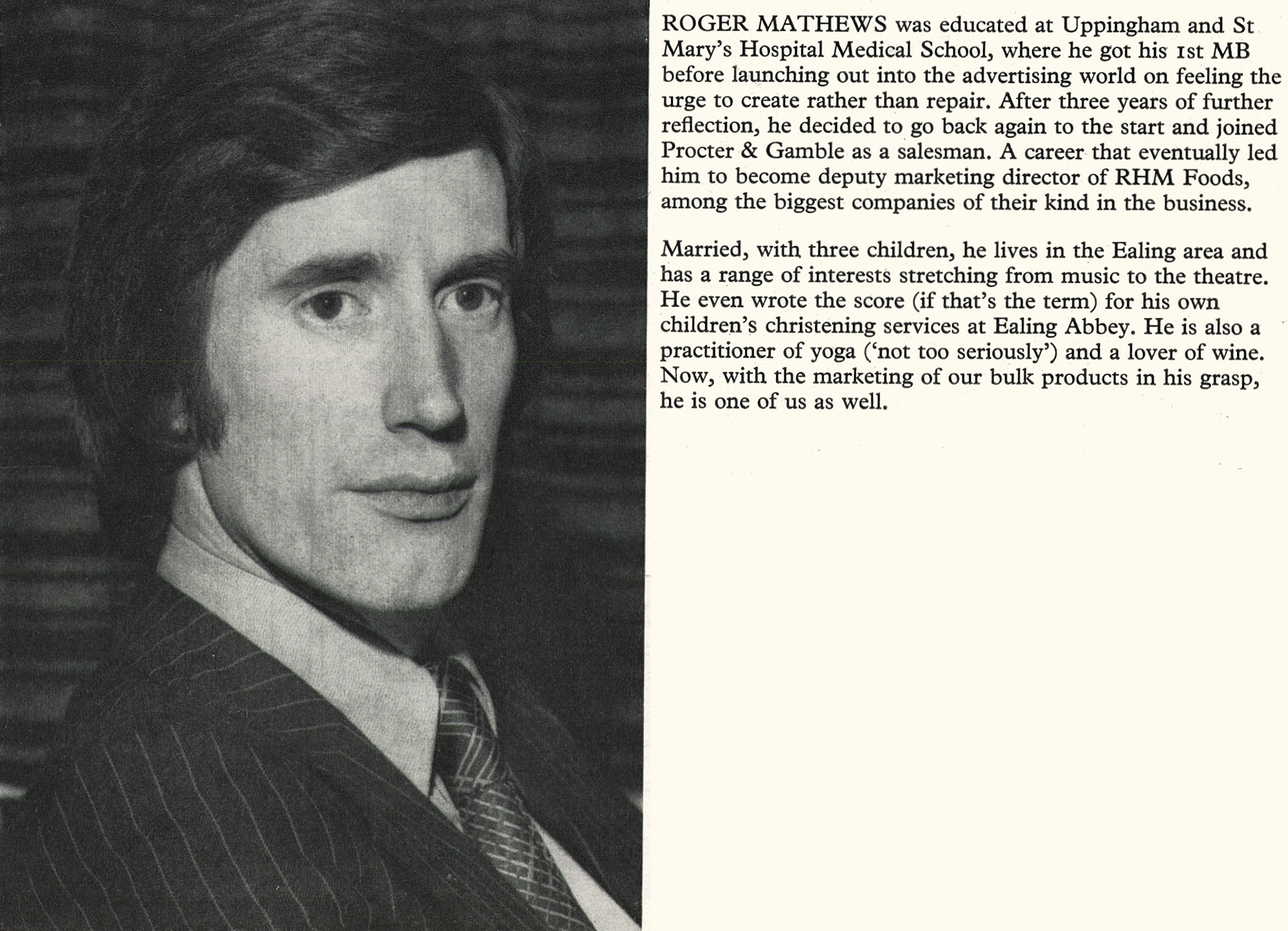 1976 Roger Matthews is appointed Director of Bulk Products marketing.  (Express News Christmas)