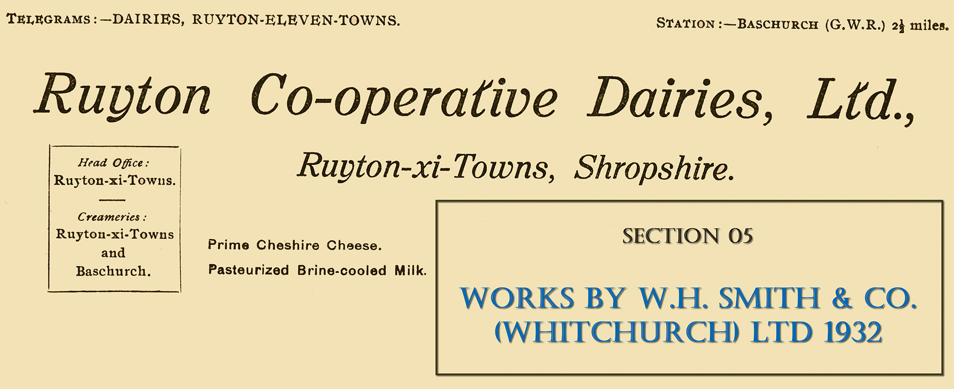 1932 Ruyton Co-operative Dairies-works carried out by W.H. Smith & Co. (Whitchurch) Ltd