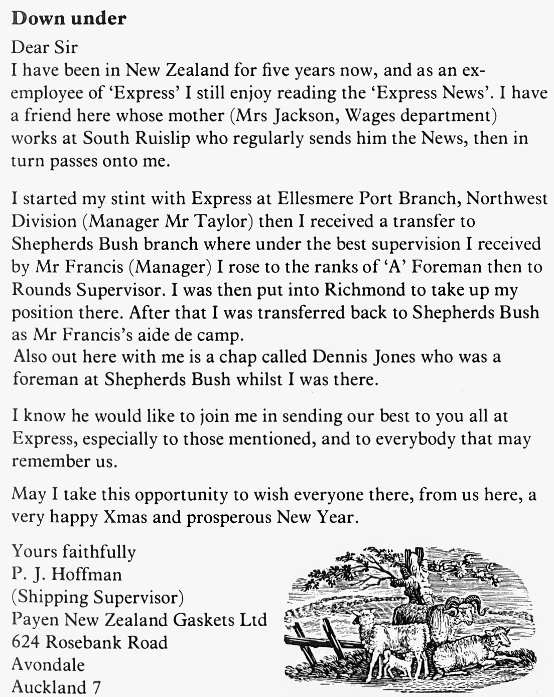 1978 P. J. Hoffman, now in New Zealand, remembers his time with Express at Ellesmere Port, Shepherds Bush and Richmond. (Express News Spring)