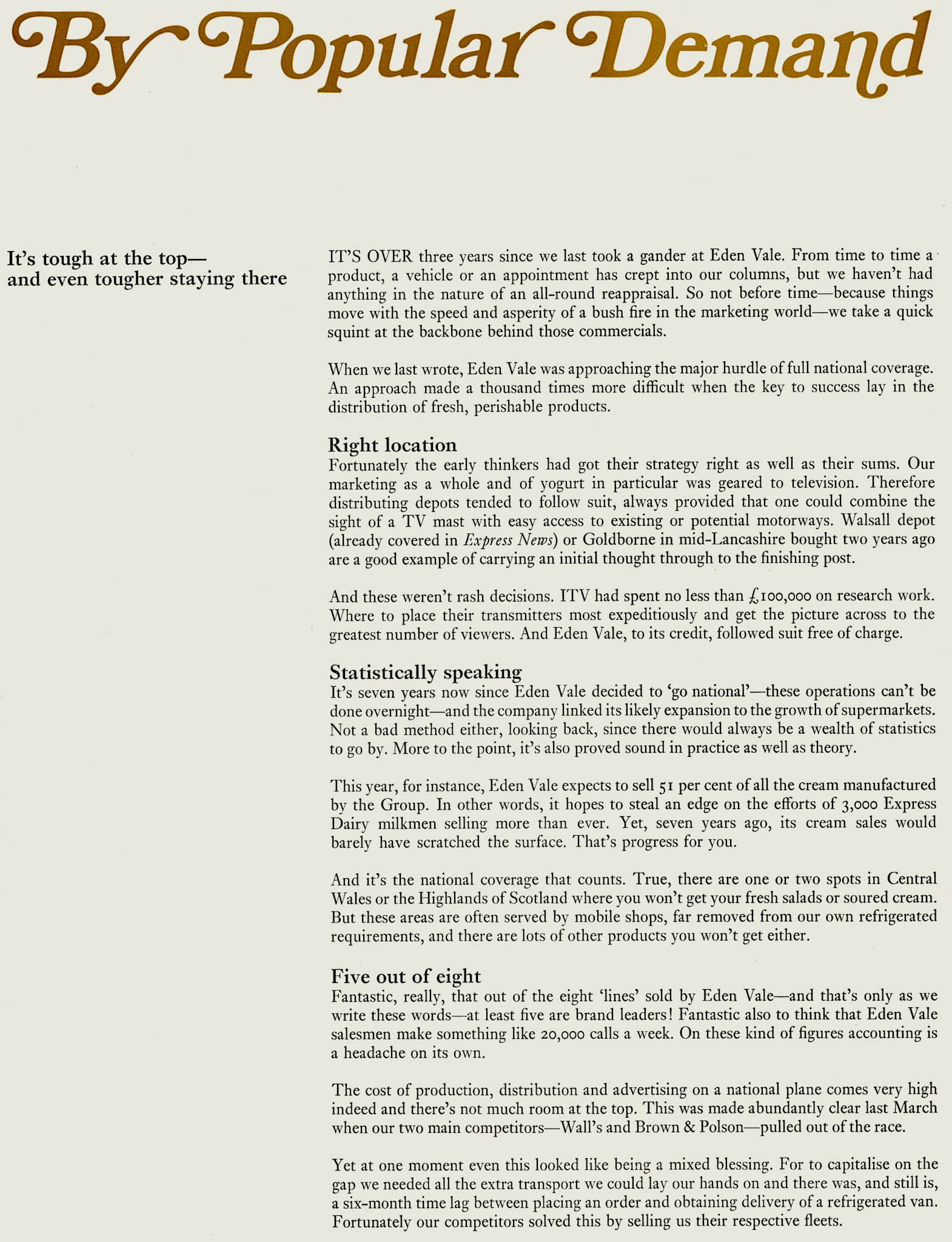 1970 Update on Eden Vale, now a national supplier of dairy products. (Express News Autumn)