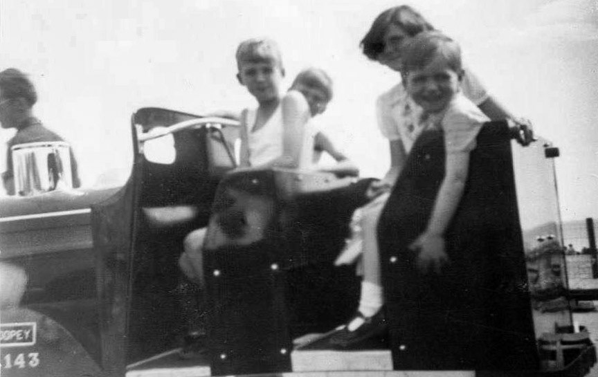 1954c Margate Alan and Bob Coker in the front, in the back Barry Raymond with Josie Coker. (Courtesy Barry Raymond)