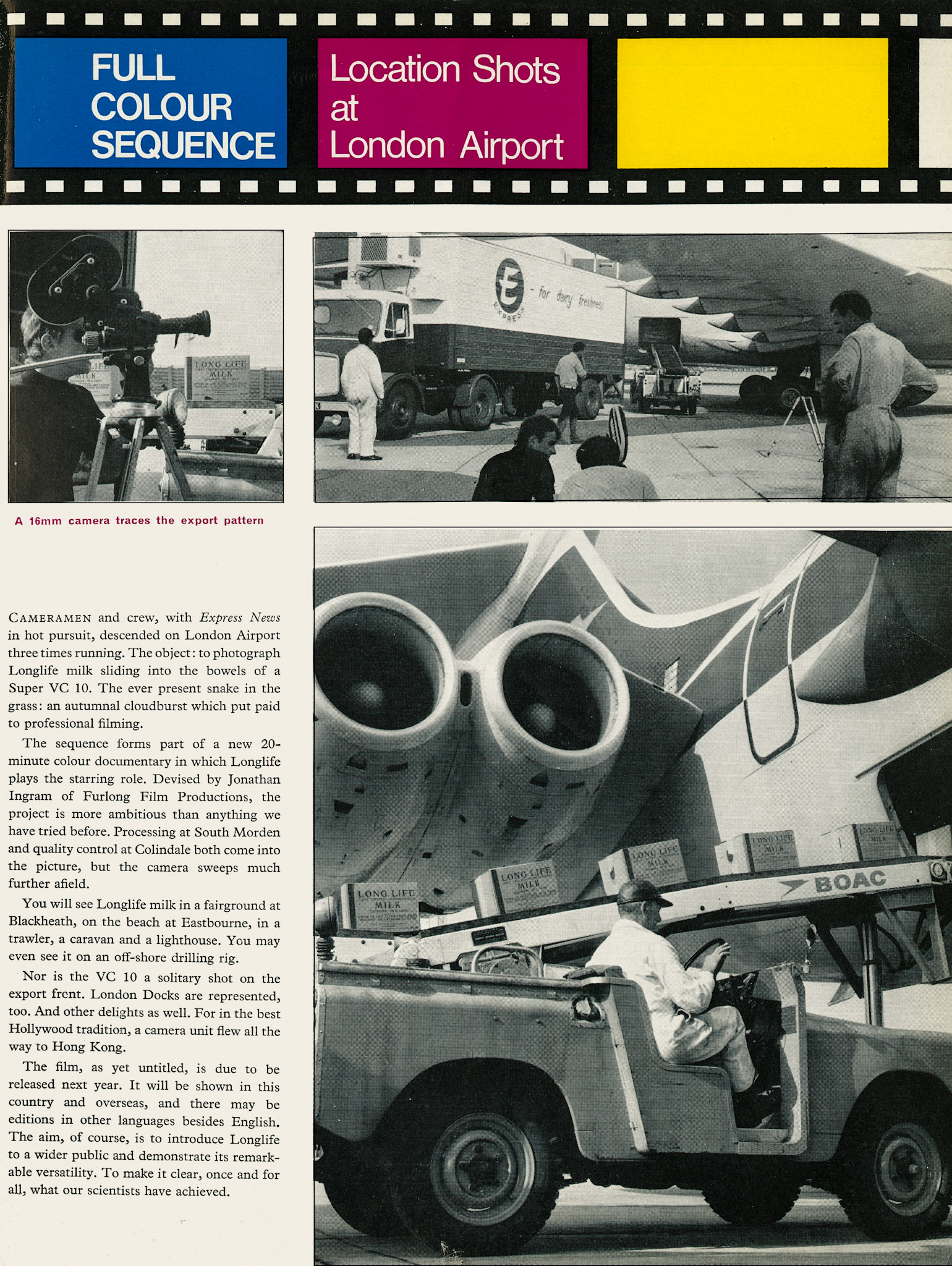 1966 Longlife milk being loaded into VC10 at Heathrow. (Express News Autumn &amp; Christmas)
