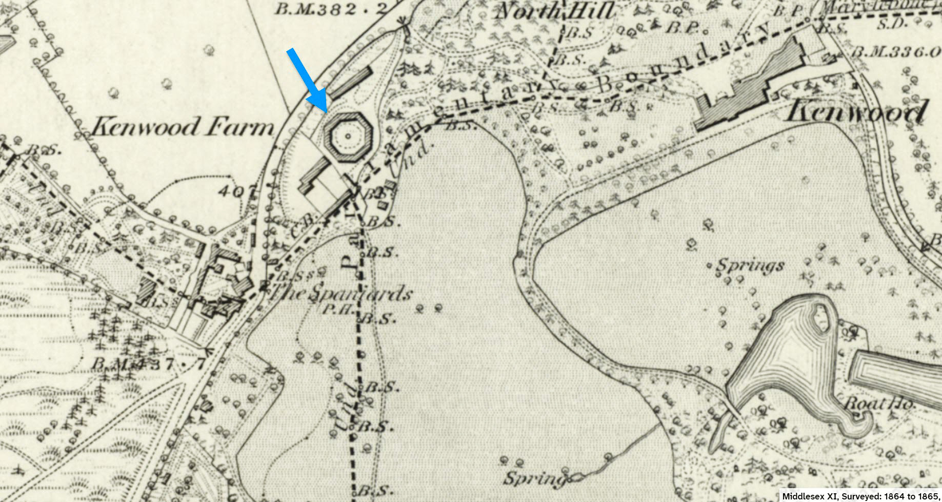 1865 Location of Express Dairy's 'Octagon Farm', Kenwood, demolished in 1935. (Map Courtesy National Library of Scotland)