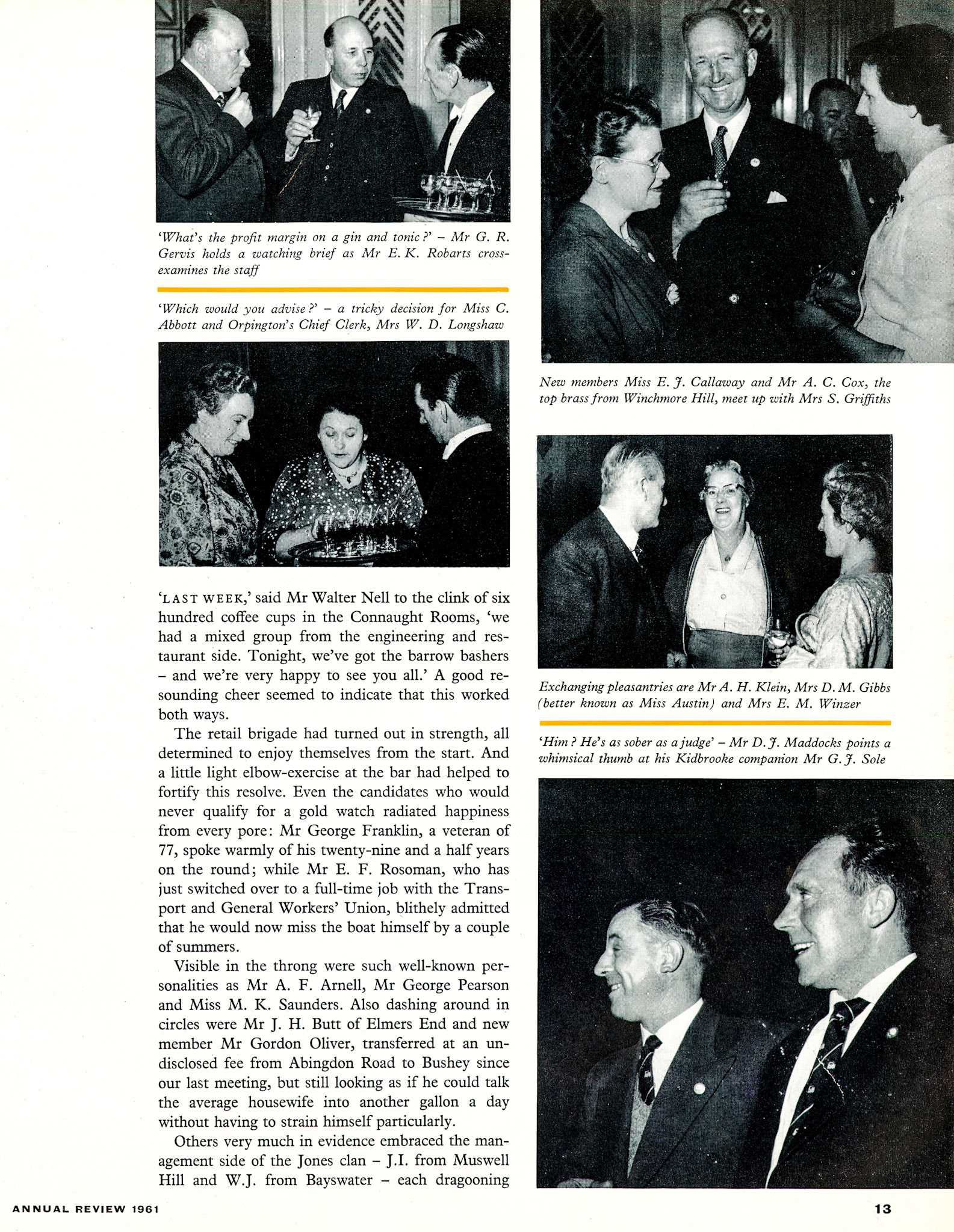 1961 London's 20-year long service awards at the Connaught Rooms. (LSA Annual Review)