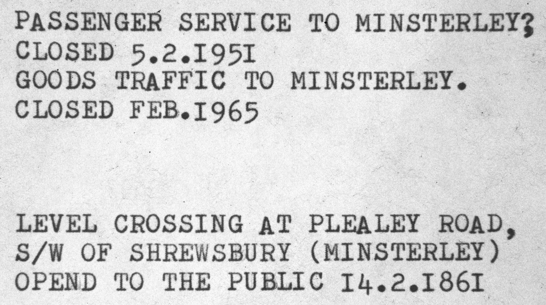 Minsterley Rail Connection dates. (Joe Lyons 35mm slides)