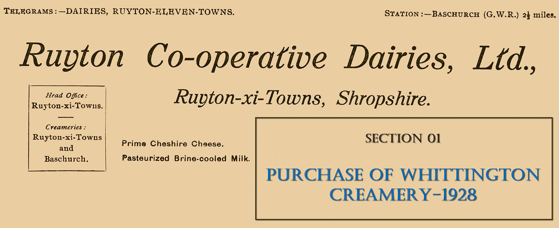 1928 Ruyton Co-operative Dairies-Purchase of Whittington Dairy