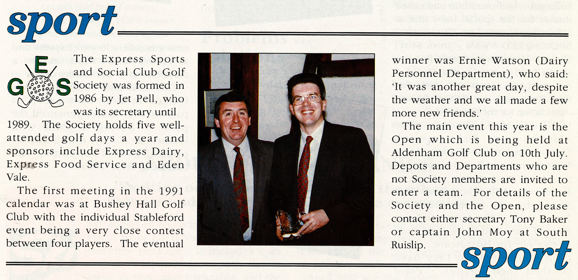 1991 Express Sports and Social Club arrange golf meetings. (1991 Summer Tops Magazine)