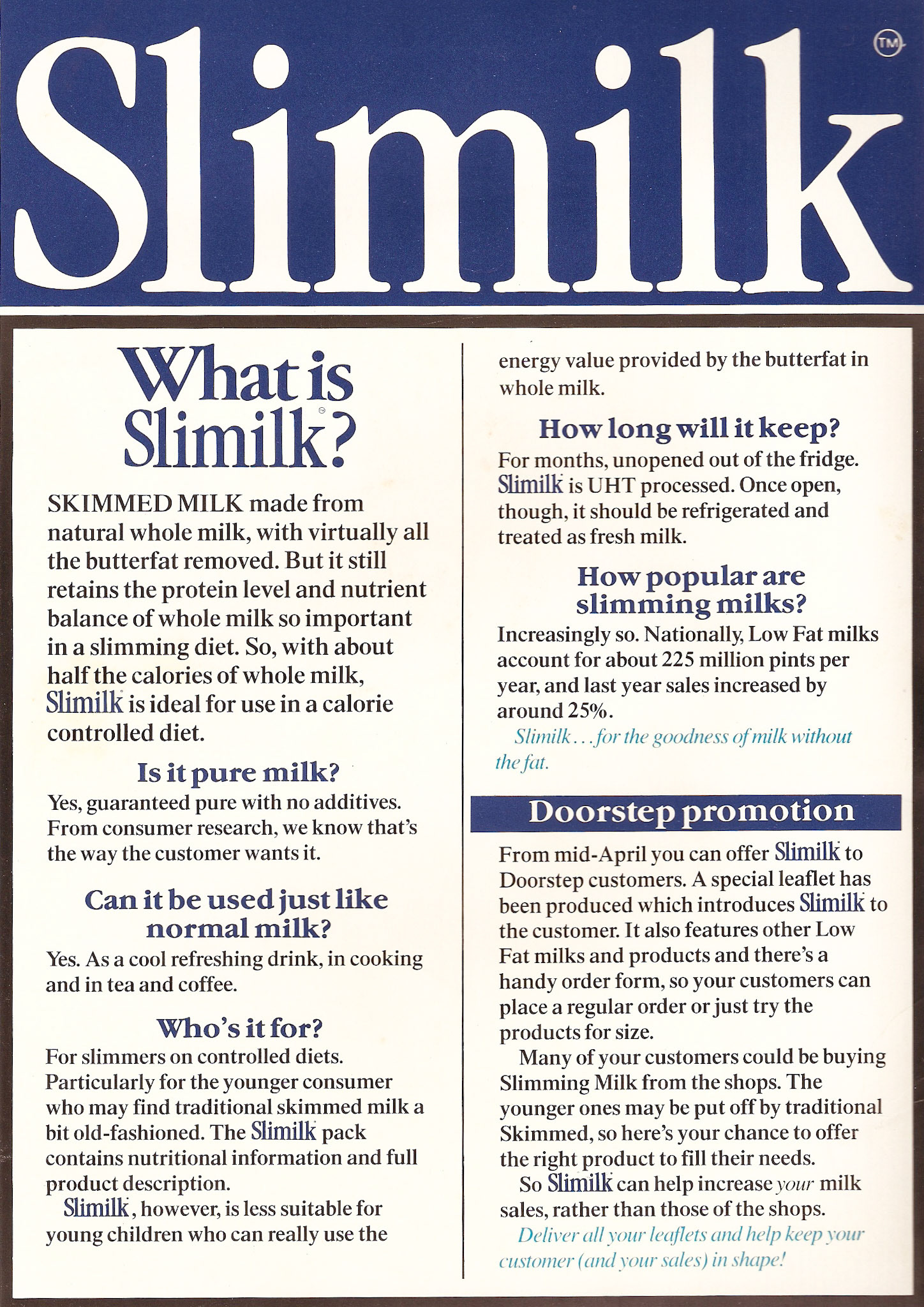 1980's? Slimilk Promotion Leaflet (Courtesy Paul Luke)
