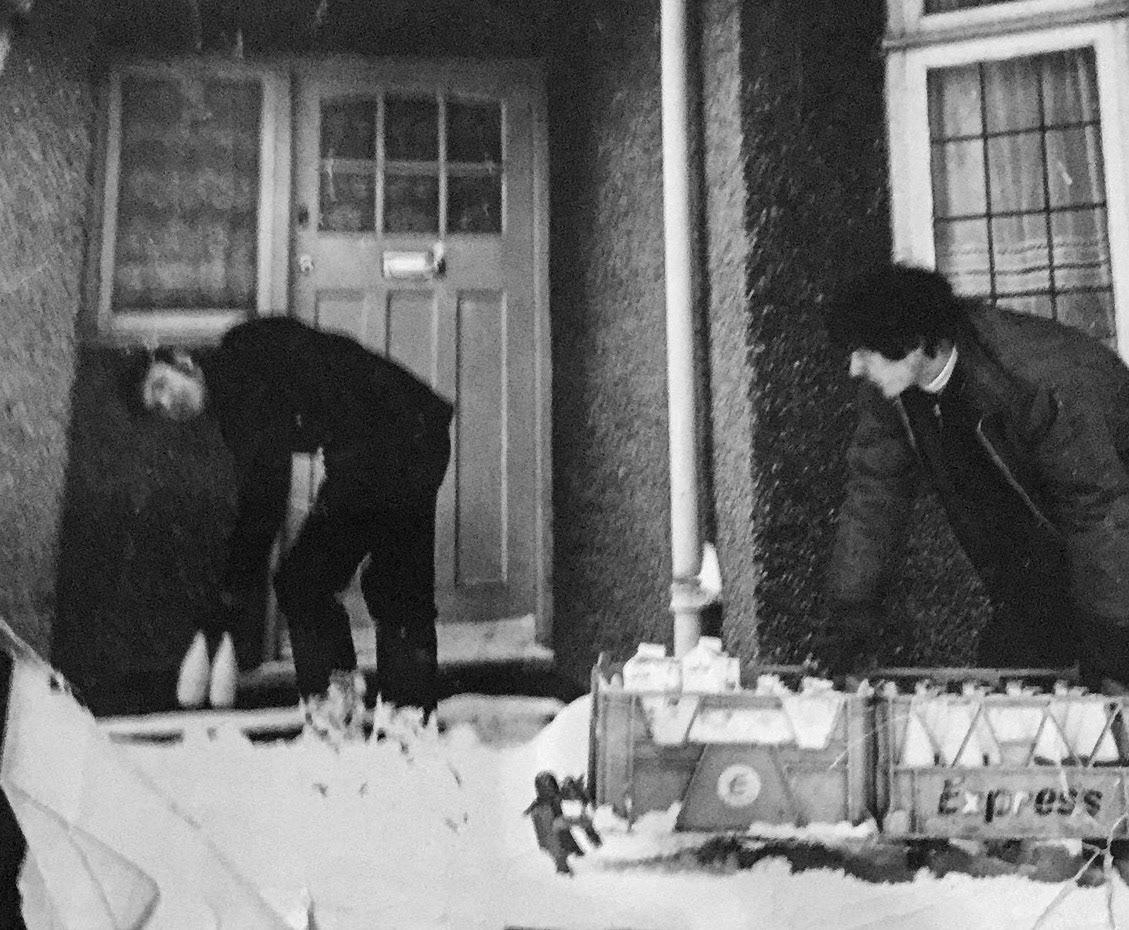 1963 Petts Wood. Gary Sawyer explains "My Dad Bill Sawyer (left) and Robert Gillespie (right)". My grandad Arthur 'John' Hickley, and my dad both worked at the Express dairy in Orpington. In earlier days they both worked out of a yard in Petts Wood (my dad at 22 Station Square and my grandad at 103 Queensway, or vice-versa). (Courtesy Gary Sawyer)