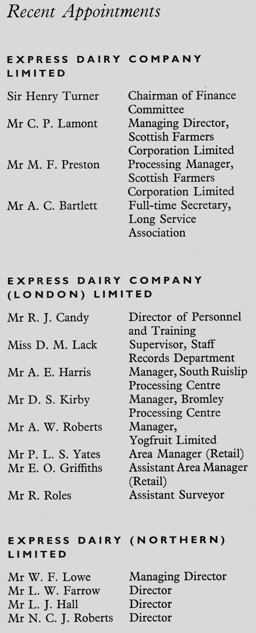 1960 Recent Appointment. (Express News Spring)