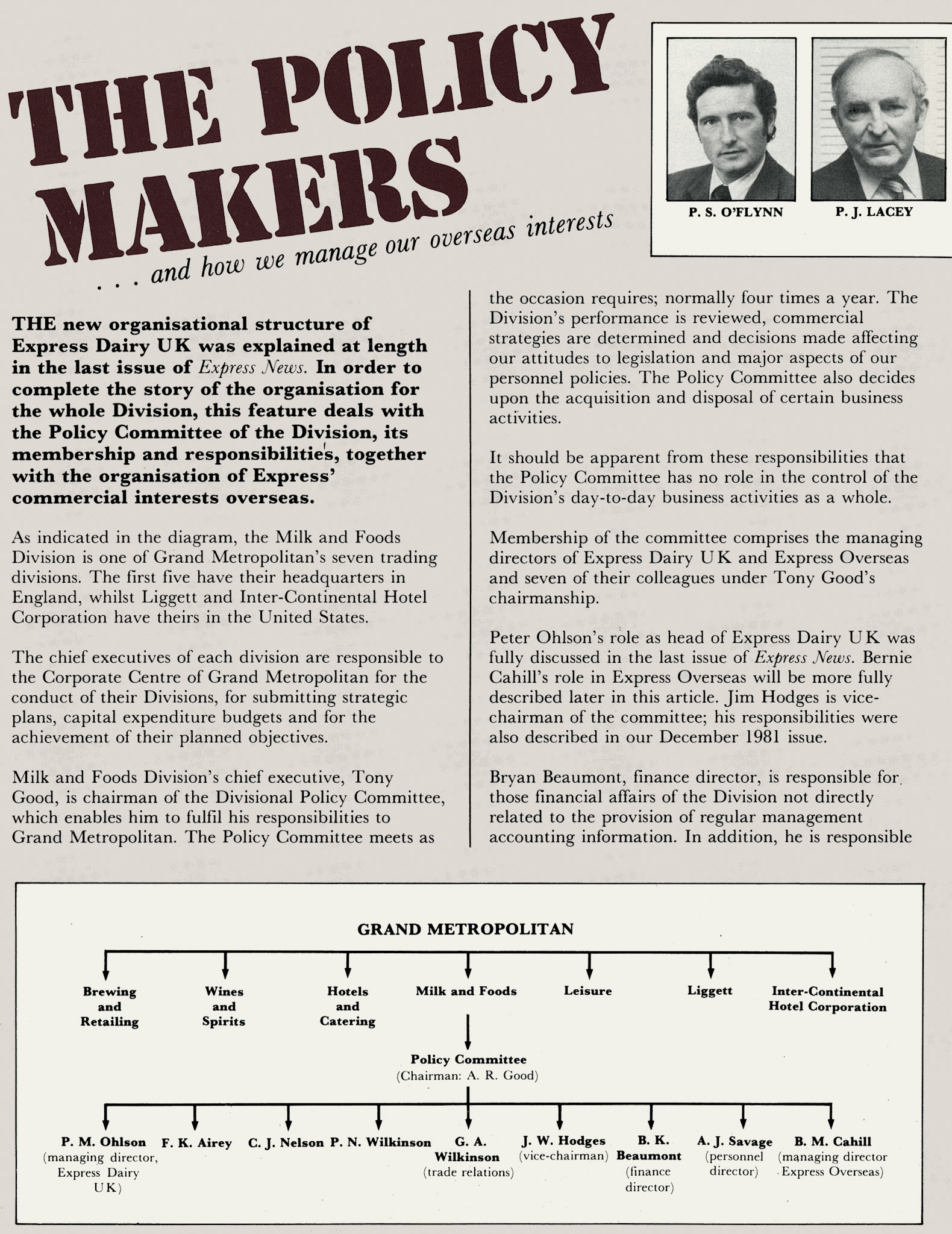 1982 New Grand Met and Express Export management structure. (Express News February)
