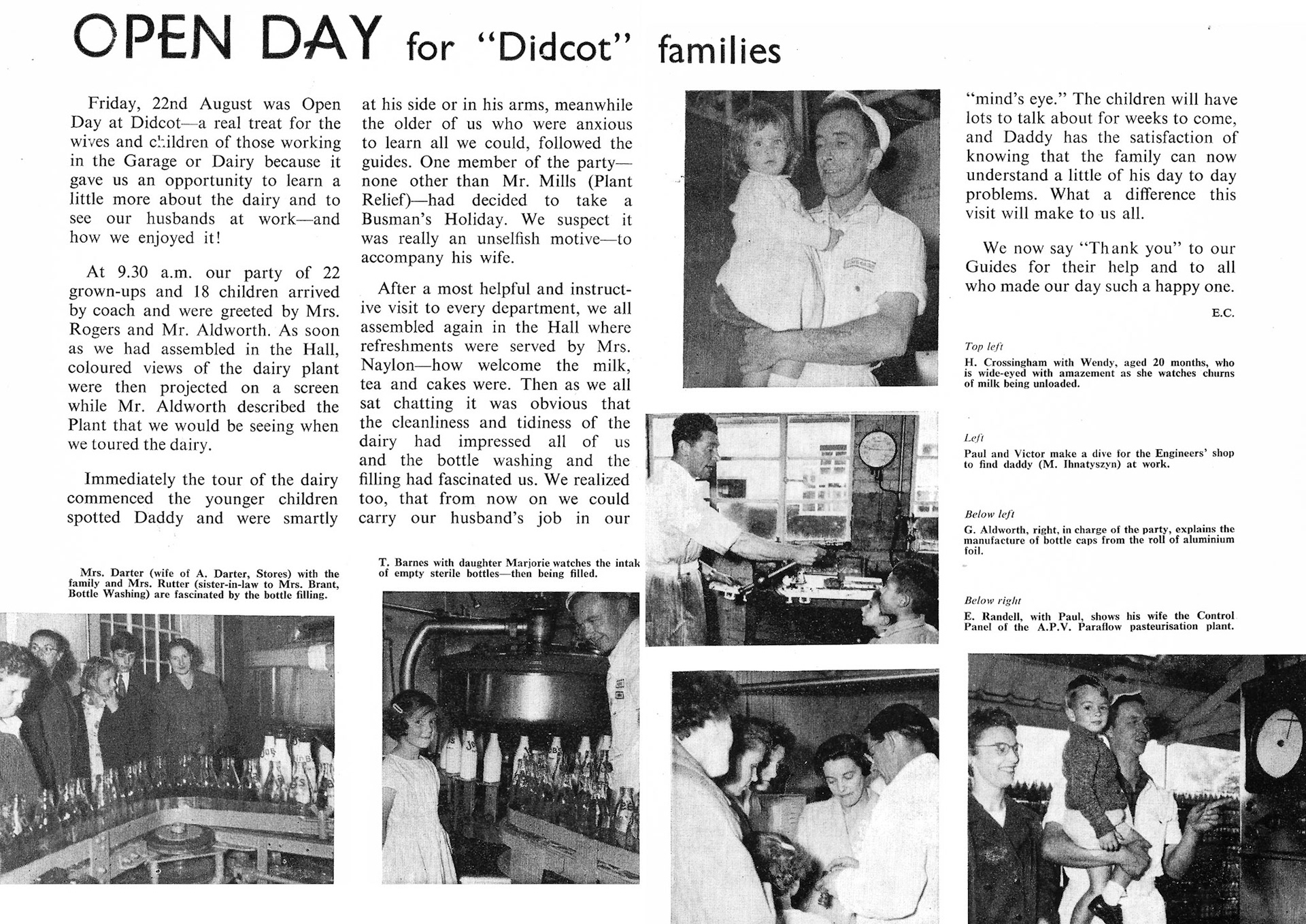 1958 October-Job's Dairy 'Family Day' at Didcot. Russell Finch comments "Alex Darter finished up as Filling Room Chargehand right up to 'That Fateful Day' 22nd August 1987🥲." (Courtesy Book of Job, Roberts Foundation)