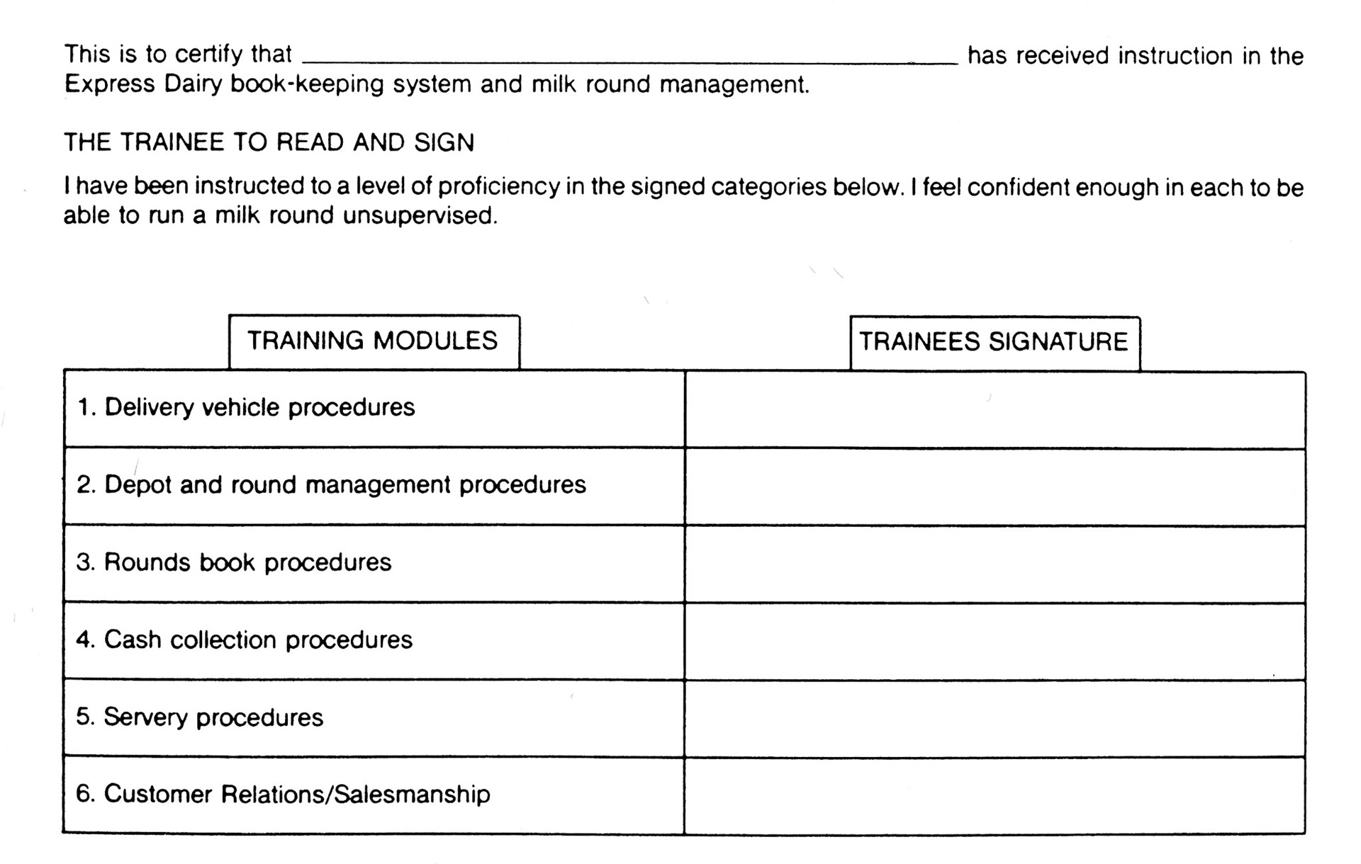 1990's Express/ Dale Farm Rounds Training Manual (Express Dairy Tales)