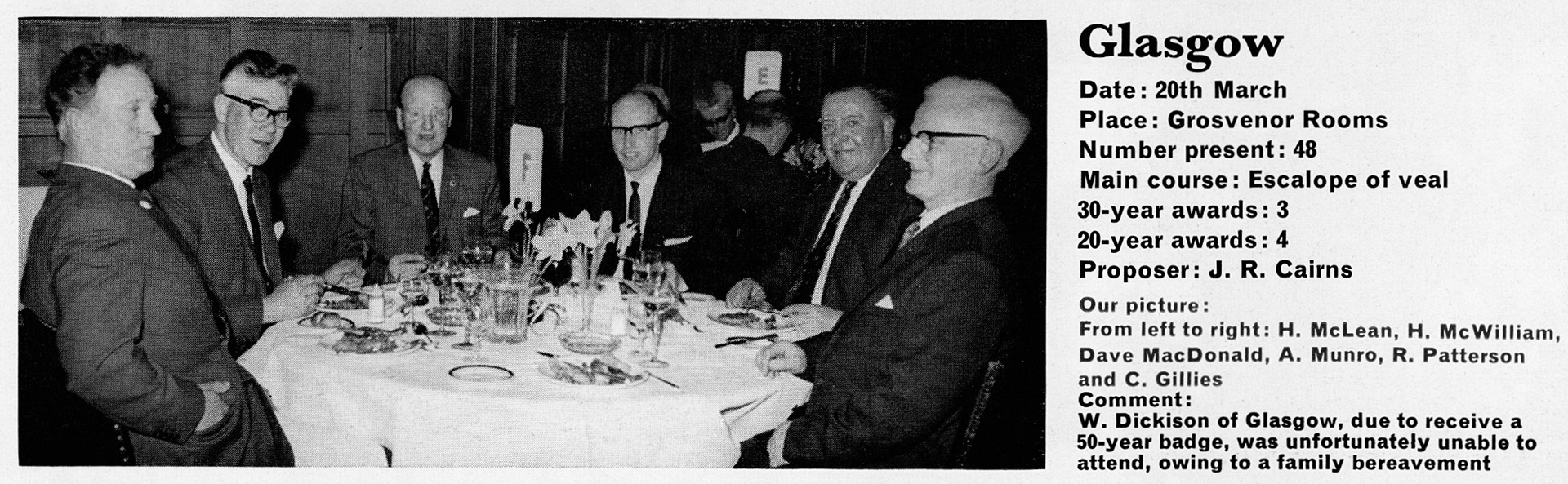 1968 Glasgow Long Service Dinner awards