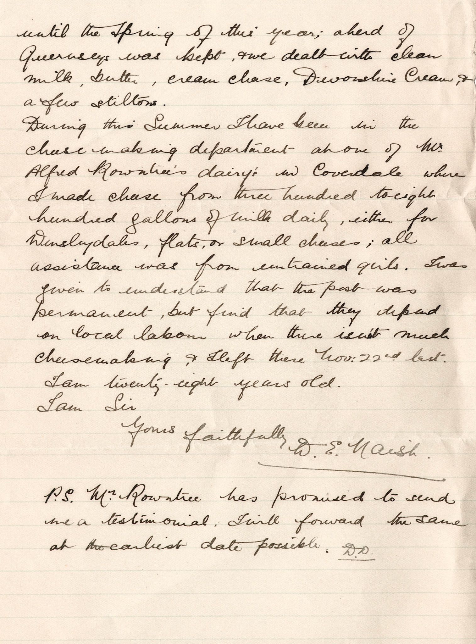 1930 Ruyton Co-operative Dairies-Cheesemaker Job Applications-Miss D. Naish