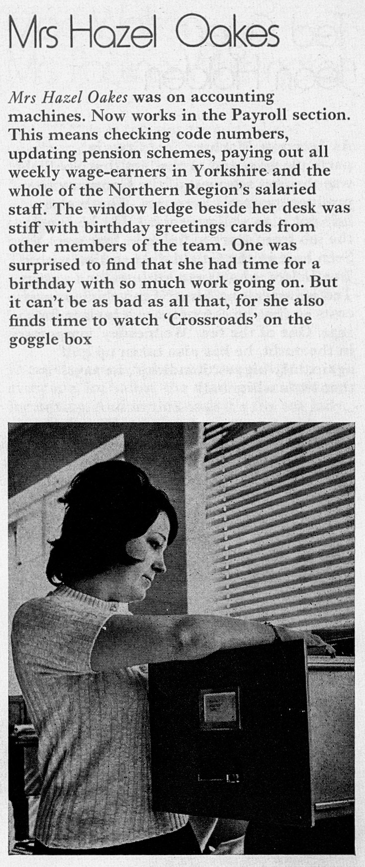 1973 Sheffield  Accounts Dept - Hazel Oakes